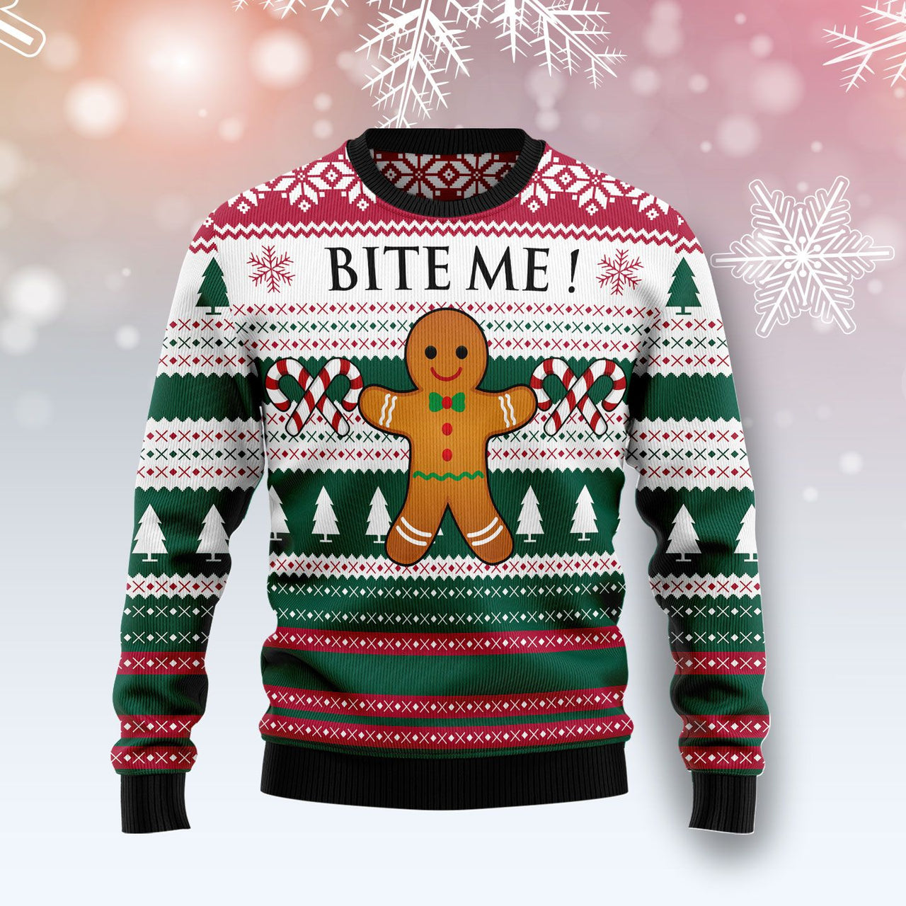 Gingerbread Bite Me Ugly Christmas Sweater Funny Cookie Jumper Gifts For Gingerbread Lovers