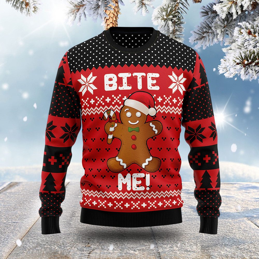 Gingerbread Bite Me Ugly Christmas Sweater Holiday Clothing Christmas Gift Ideas