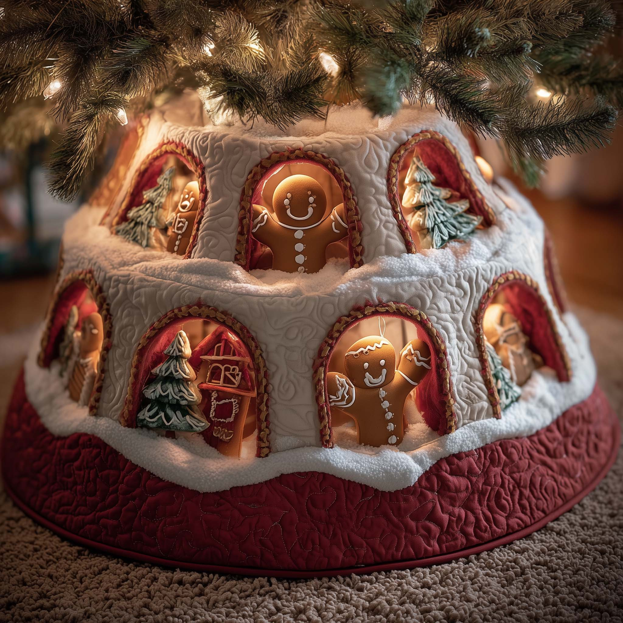 Gingerbread Burrow Quilted Tree Skirt Viral Home Decor Best Christmas Gift Ideas
