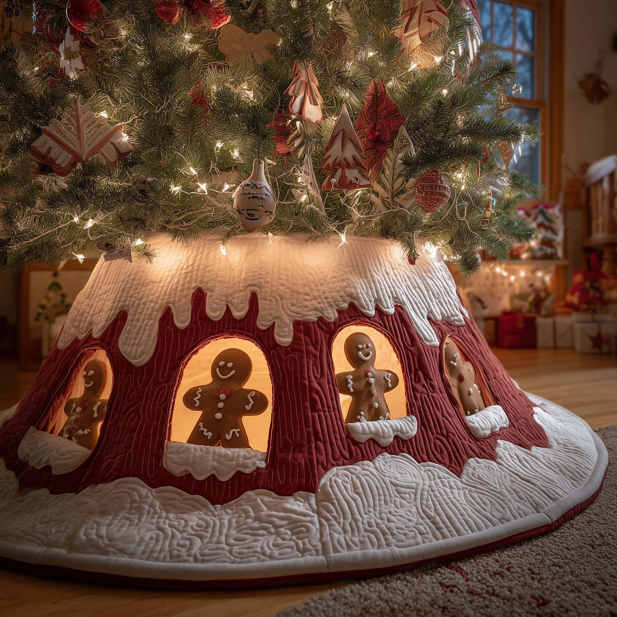 Gingerbread Burrow Quilted Tree Skirt Xmas Themed Rustic Home Decor Christmas Gifts For Grandpa