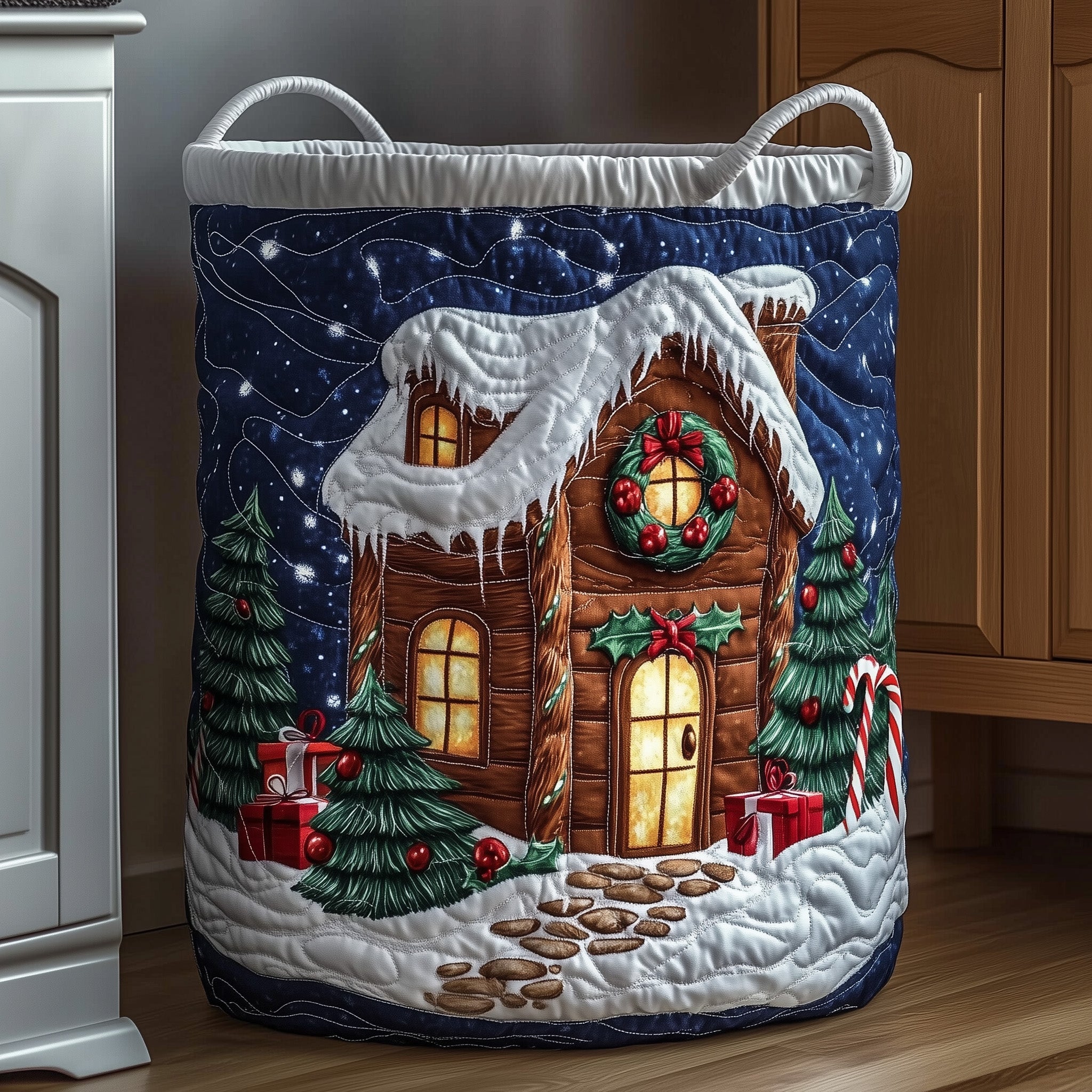 Gingerbread Cabin Quilted Laundry Basket Best Christmas Gifts For Girlfriend