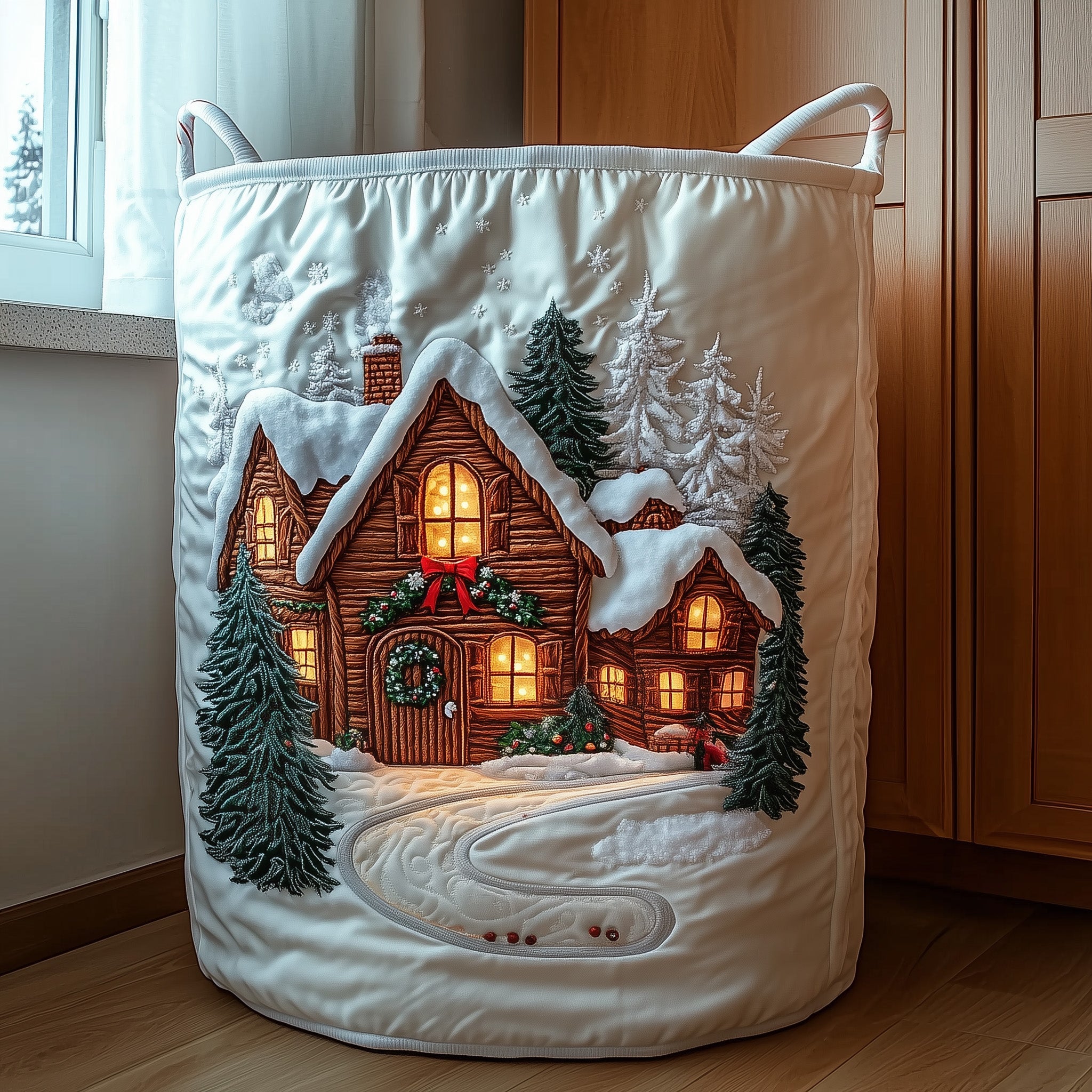 Gingerbread Cabin Quilted Laundry Basket Christmas Presents For Her