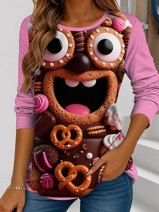 Gingerbread Candy Wacky Face Christmas Long Sleeve Shirt Xmas Gifts For Cookie Lovers