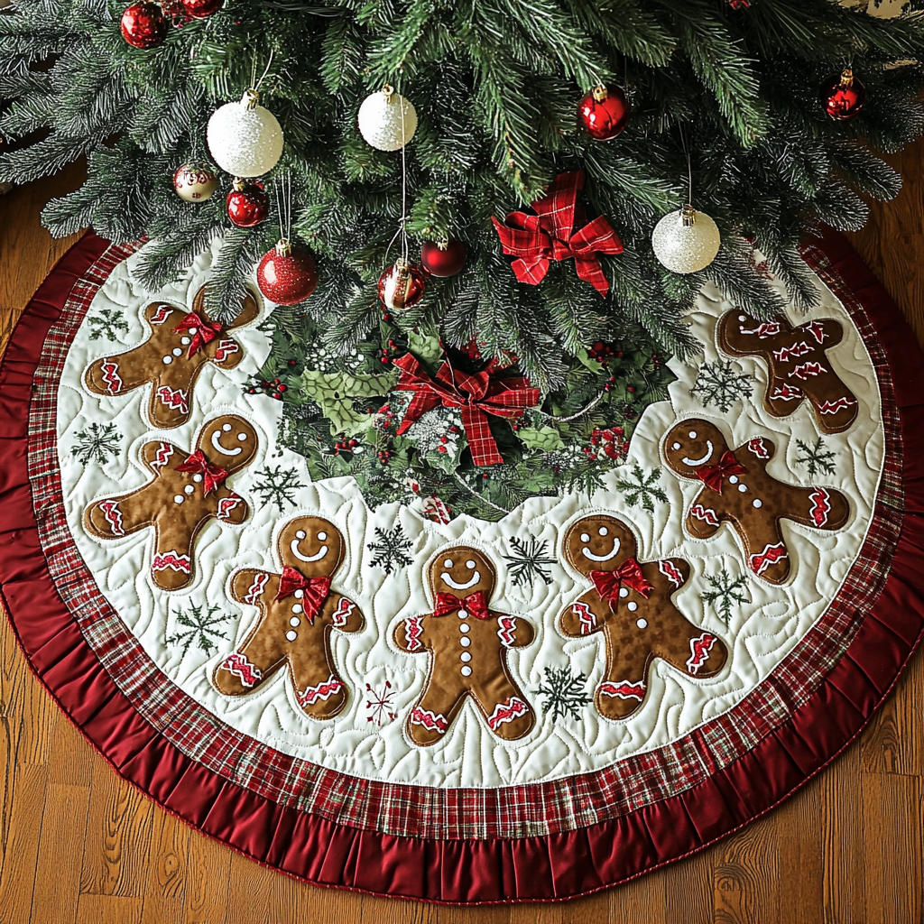 Gingerbread Charm Christmas Quilted Tree Skirt Magical Christmas Tree Skirt to Impress Guests