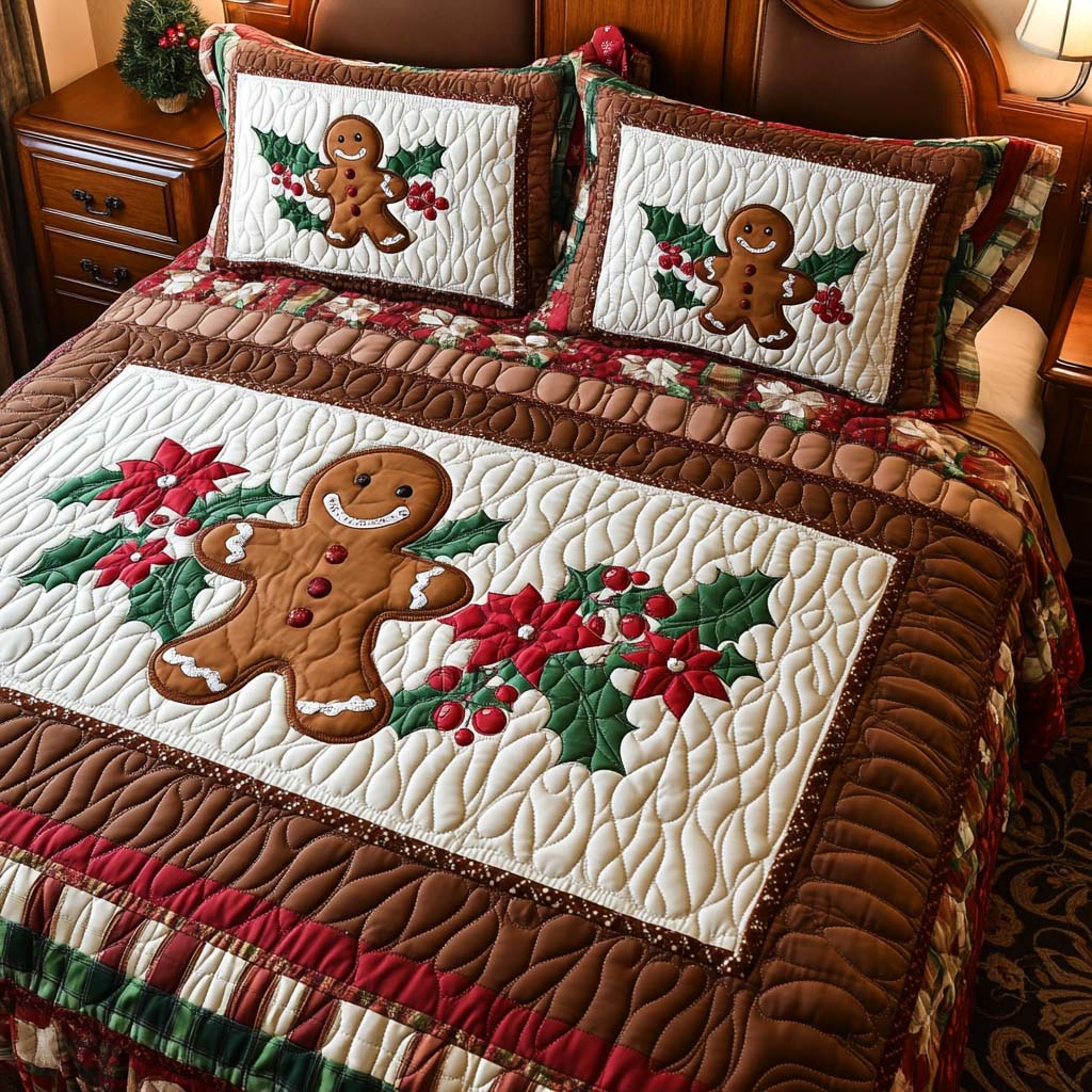 Gingerbread Cheer Quilted Bedding Set Cozy Bedding Merch Gift That Brings Sweet Dreams