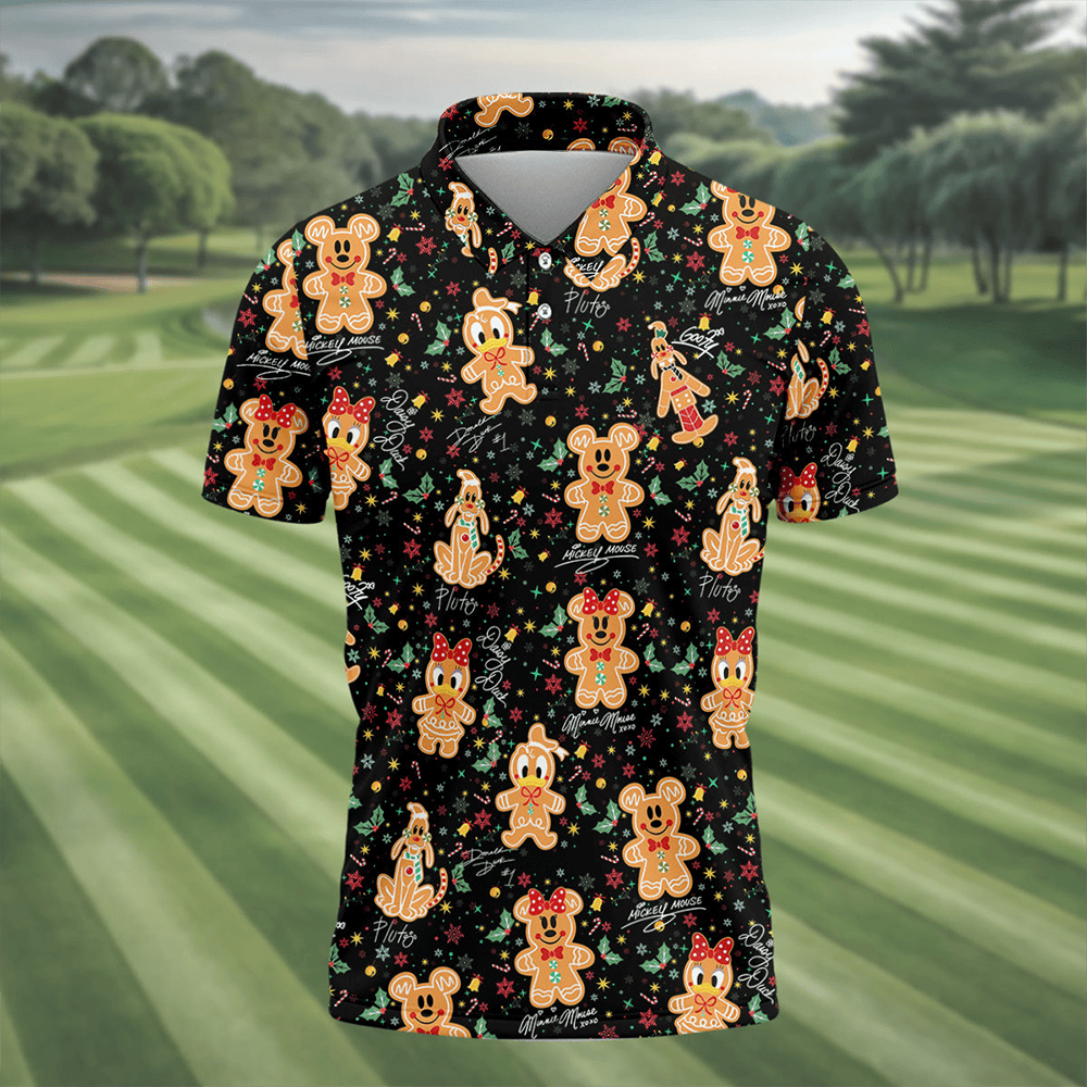 Gingerbread Classic Cartoon Characters Christmas Golf Polo Shirt Golf Shirt Best Xmas Gift Ideas