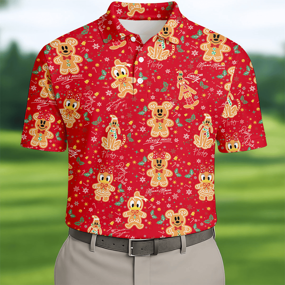 Gingerbread Classic Cartoon Characters Polo Shirt Christmas Apparel Golf Polos Xmas Gift Ideas