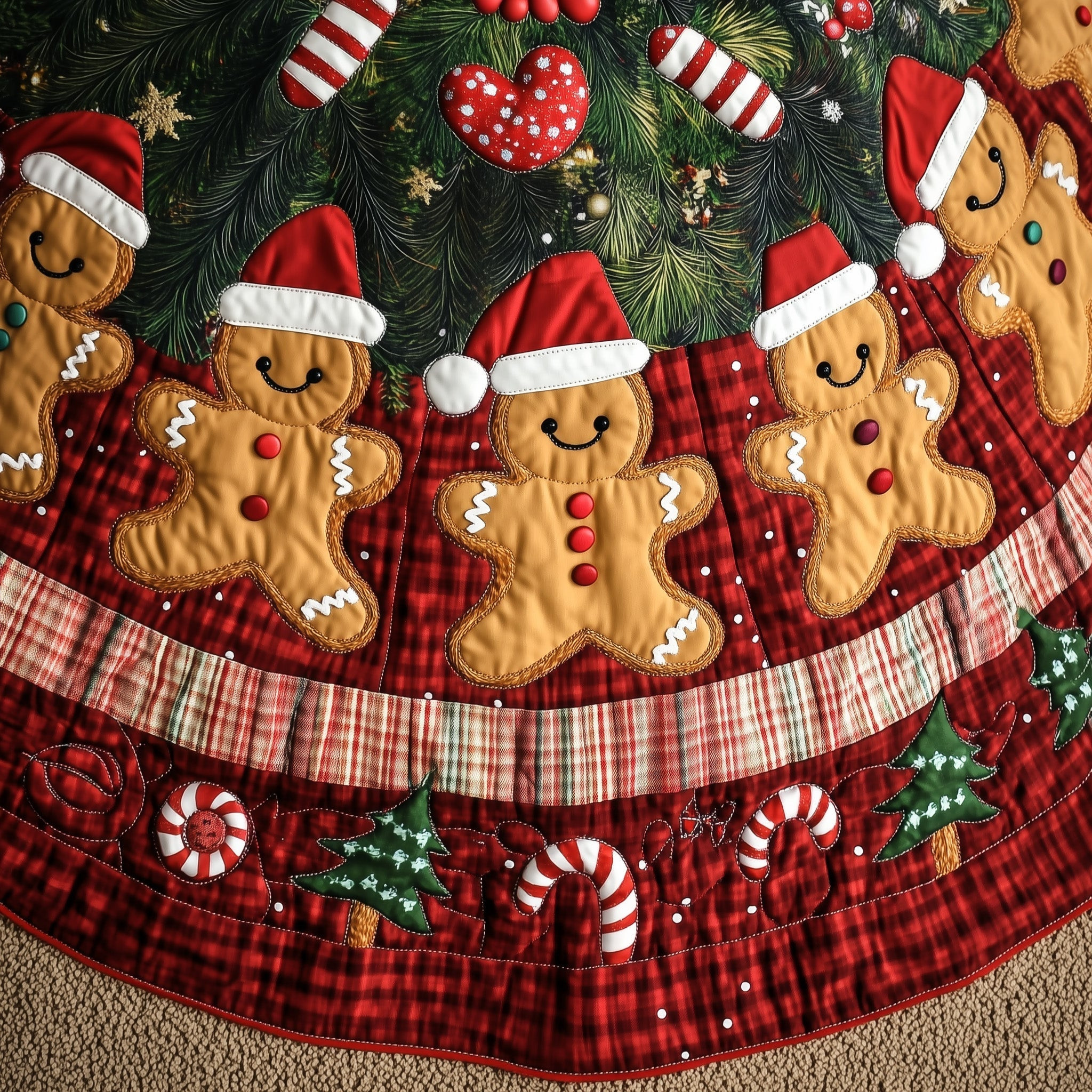 Gingerbread Cookie Quilted Tree Skirt Cute Home Decor Best Gifts For Christmas