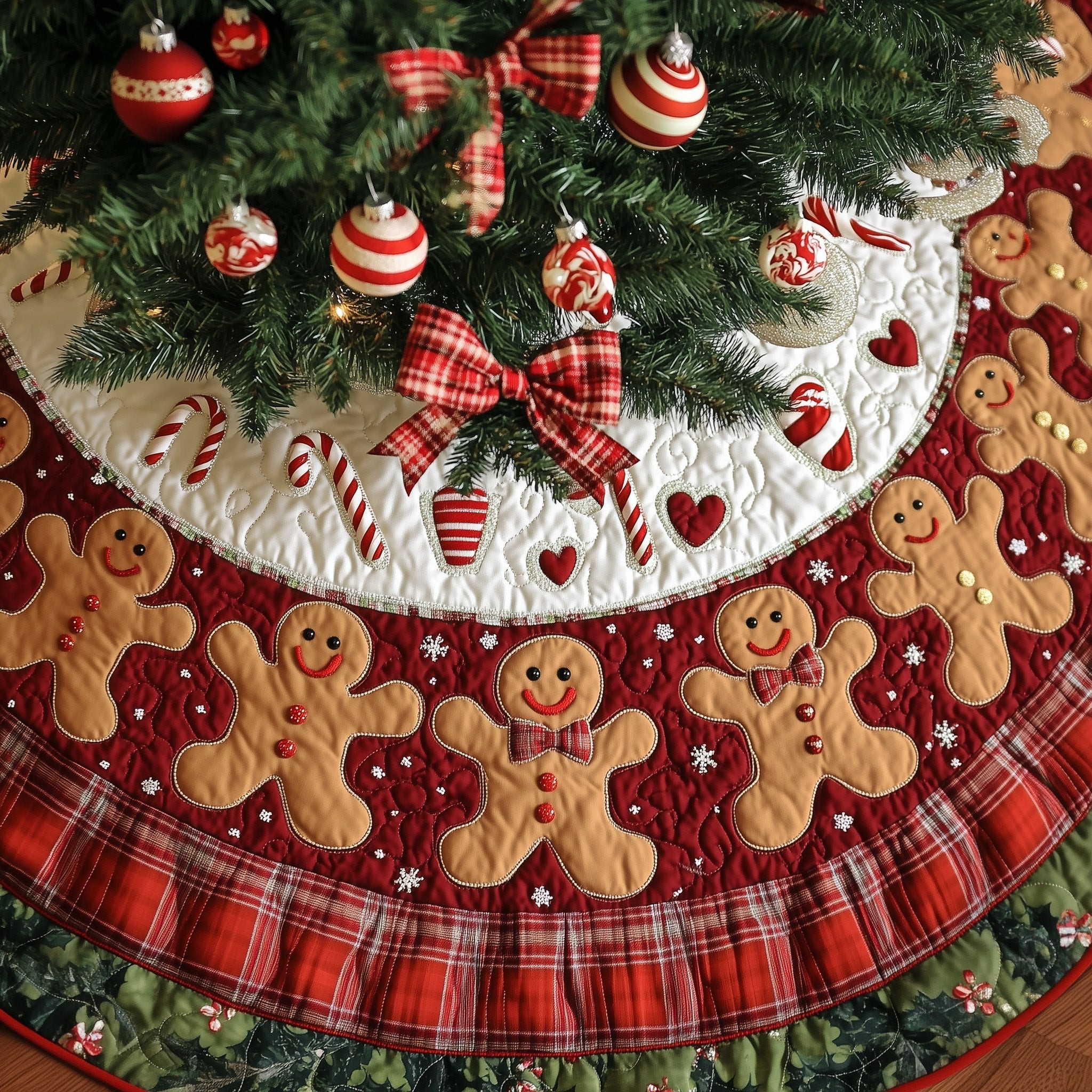 Gingerbread Cookie Quilted Tree Skirt Cute Home Decor Christmas Present Ideas