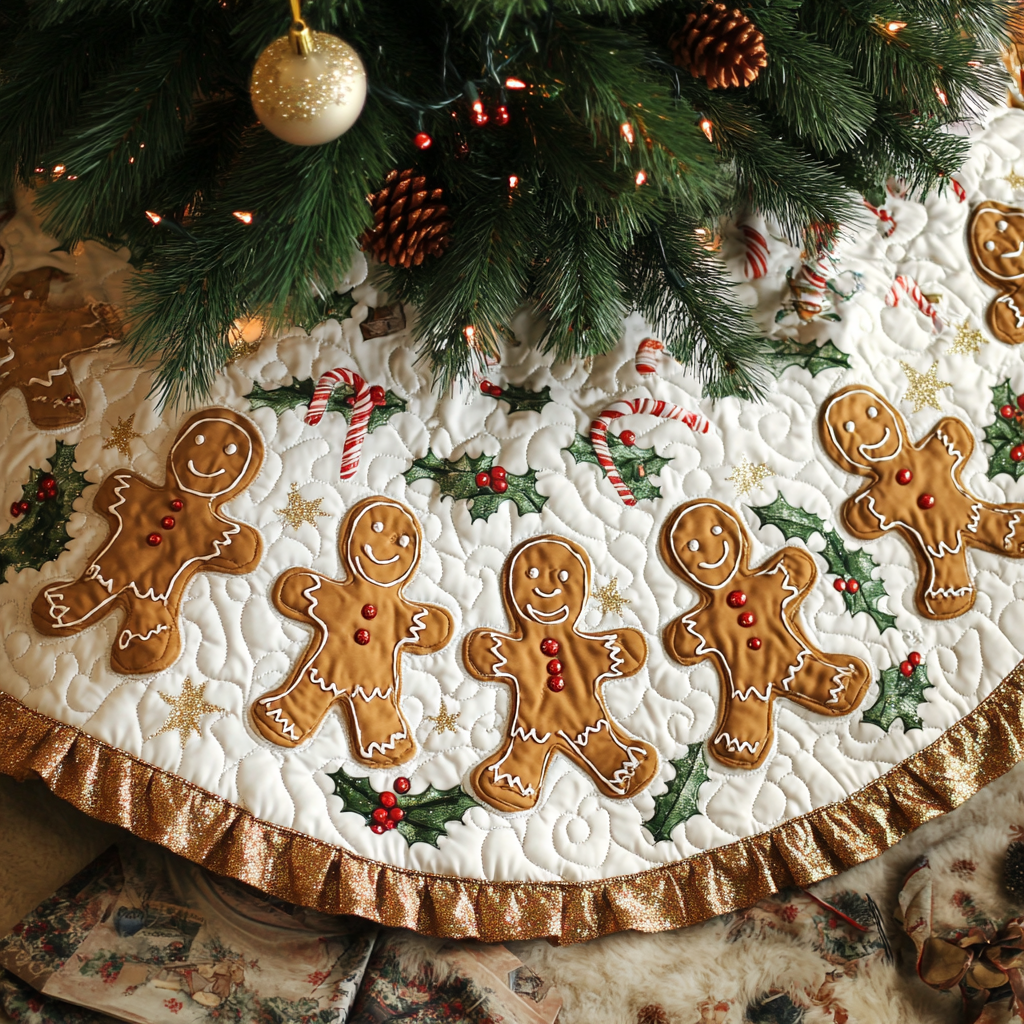 Gingerbread Delight Christmas Quilted Tree Skirt Cozy Holiday Tree Skirt to Brighten Your Home