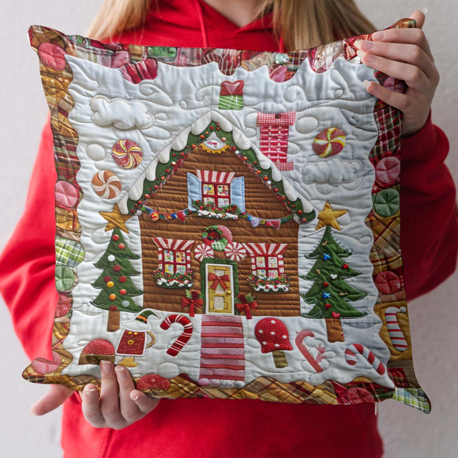 Gingerbread Delight Quilted Pillow Case Christmas Pillow Cover