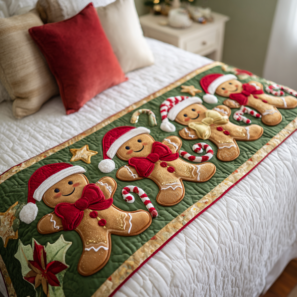 Gingerbread Dreams Quilted Bed Runner Holiday Bed Runner Gifts For The Family Christmas