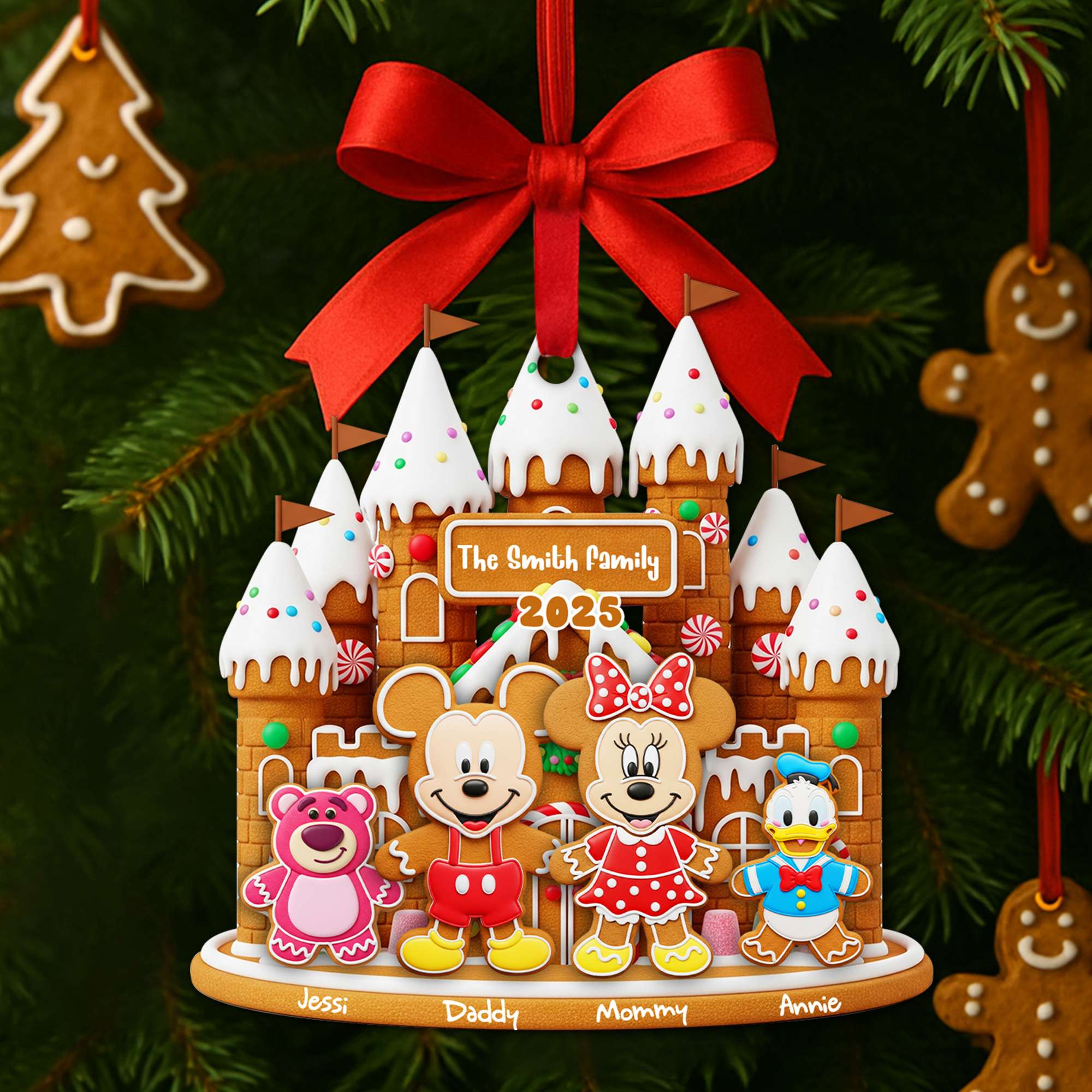 Gingerbread Family Castle Ornament - Personalized Christmas Gifts For Family - Fun Holiday Ornament Gift