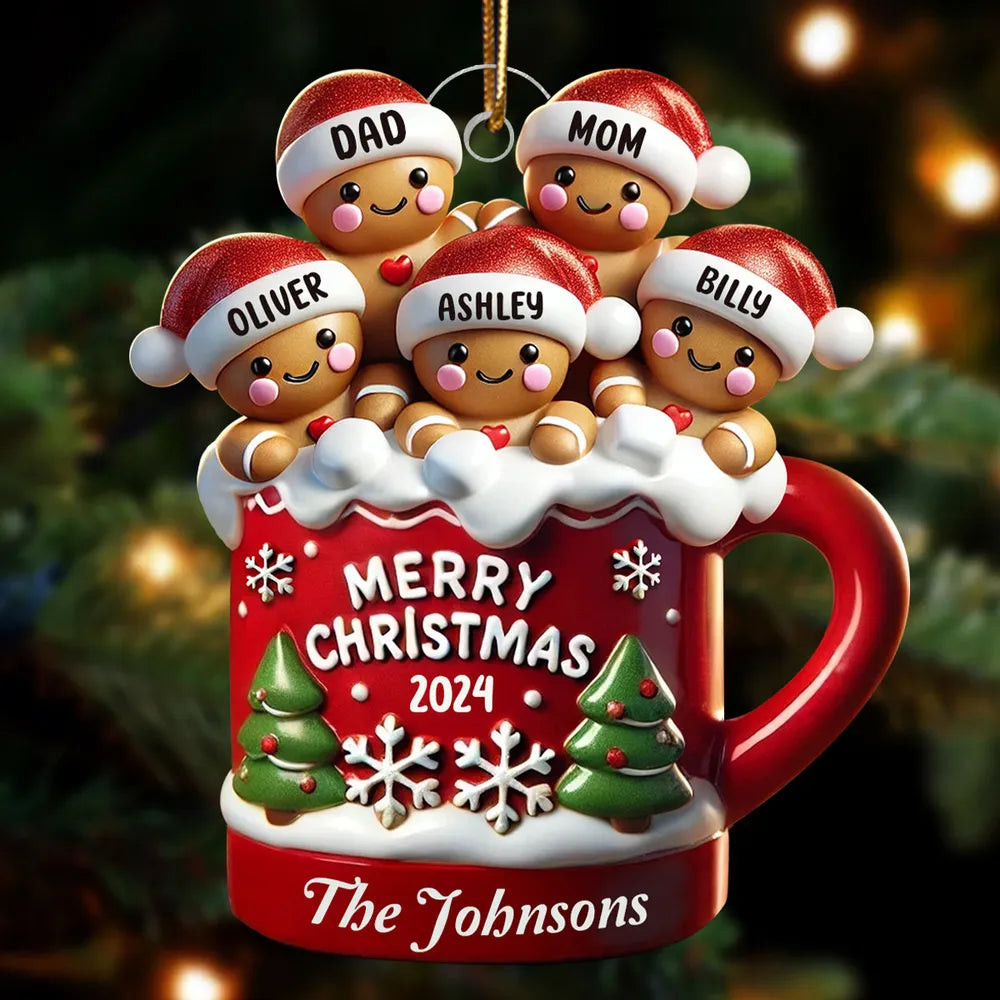 Gingerbread Family In Hot Cocoa Christmas Decor Personalized Acrylic Ornament Custom Family Christmas Ornament 2024