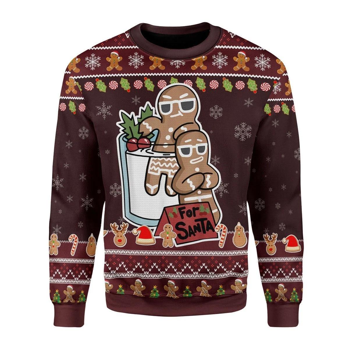 Gingerbread For Santa Ugly Christmas Sweater Funny Xmas Holiday Jumper Mens Presents