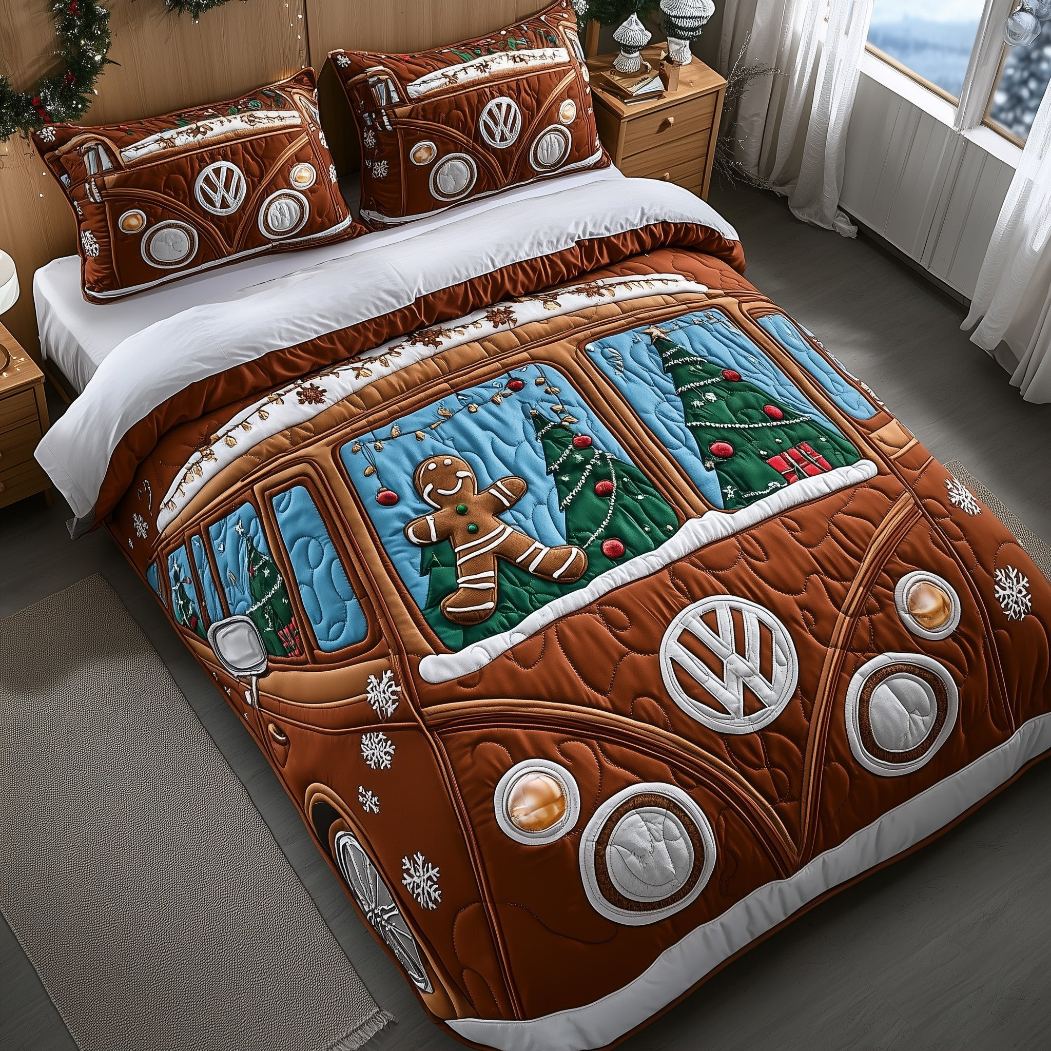 Gingerbread Getaway Quilted Bedding Set Christmas Gingerbread Decor Xmas Bedding Gifts
