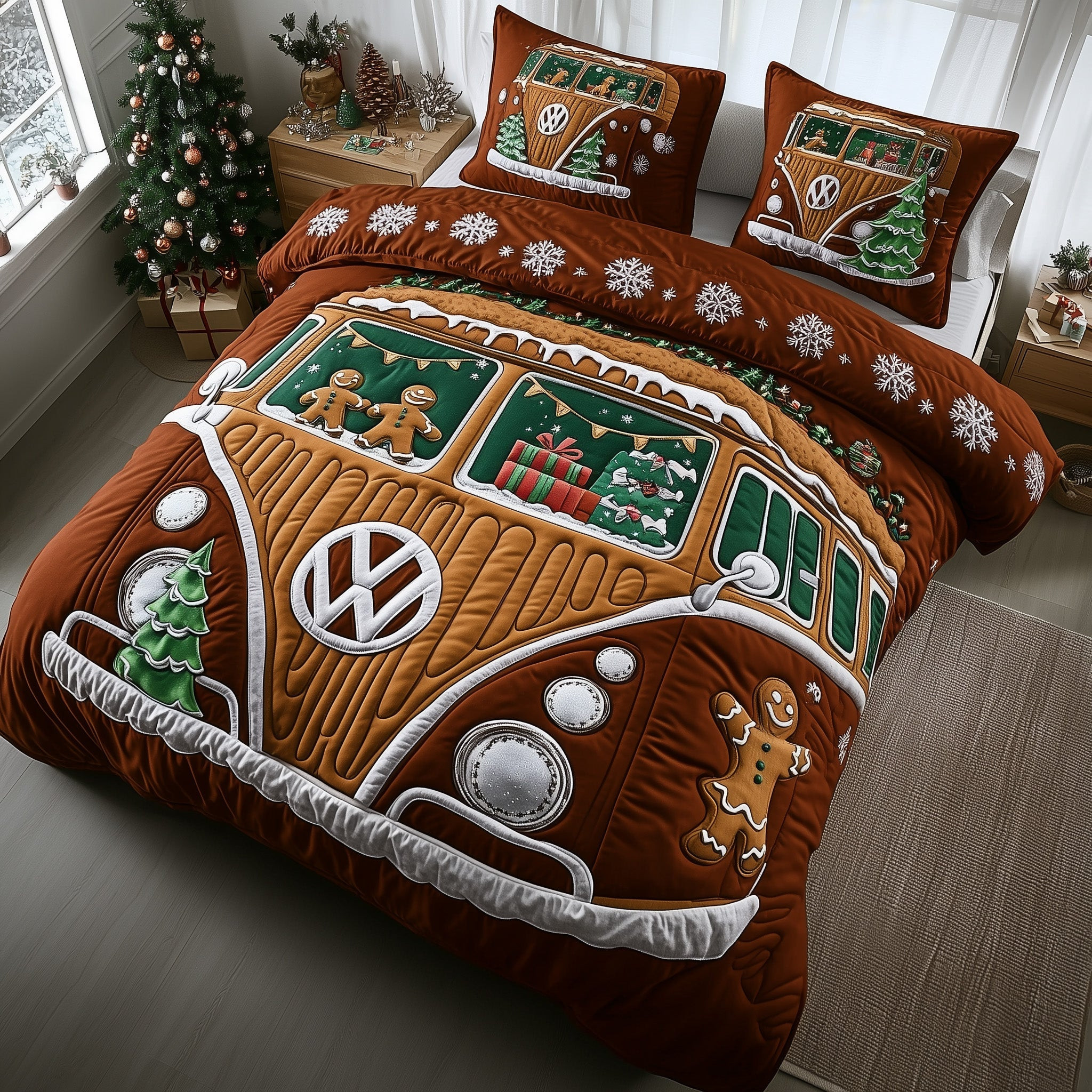 Gingerbread Getaway Quilted Bedding Set Gingerbread Christmas Decor Xmas Bedding Gifts
