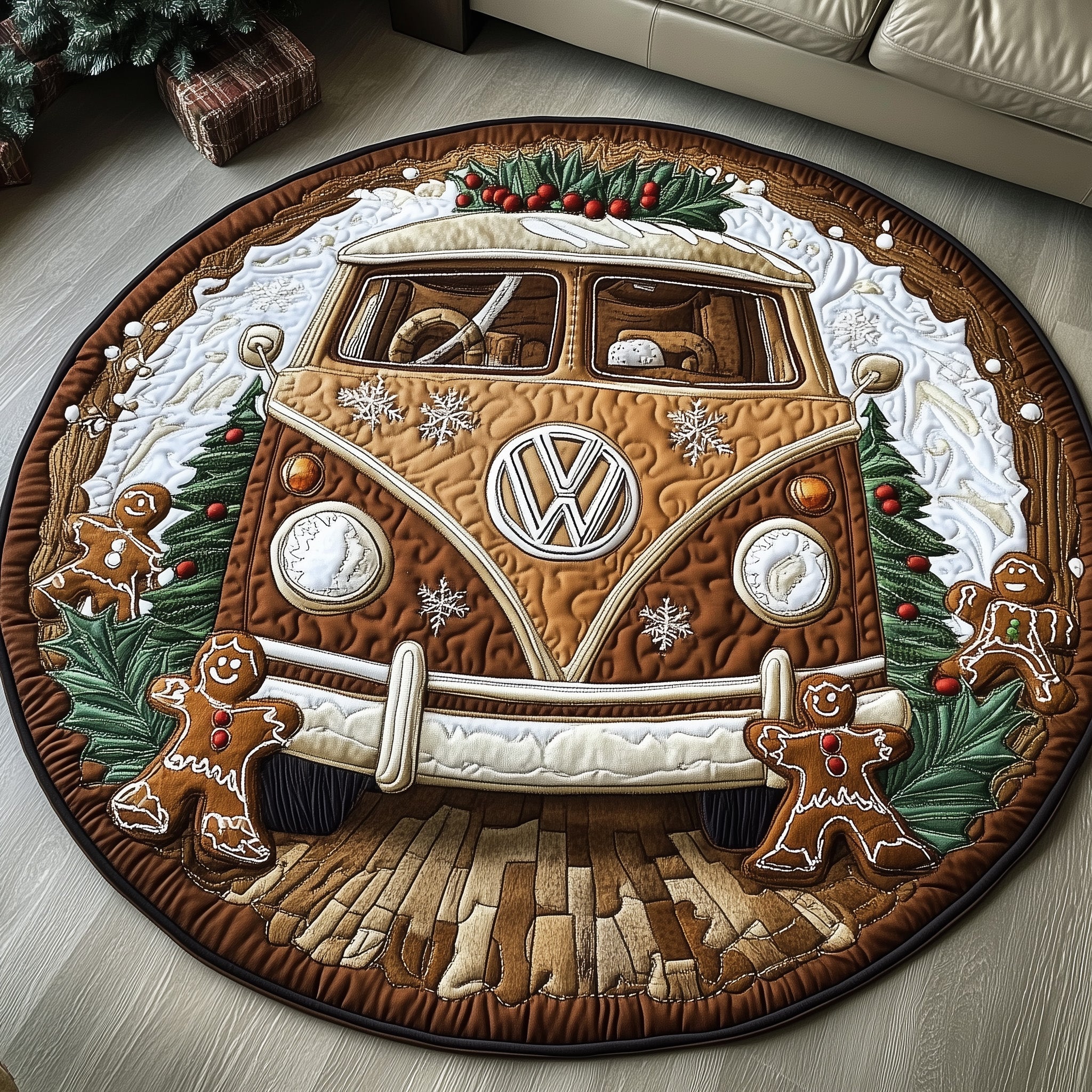 Gingerbread Getaway Quilted Round Mat Luxury Quilted Round Mat for Stylish Homes