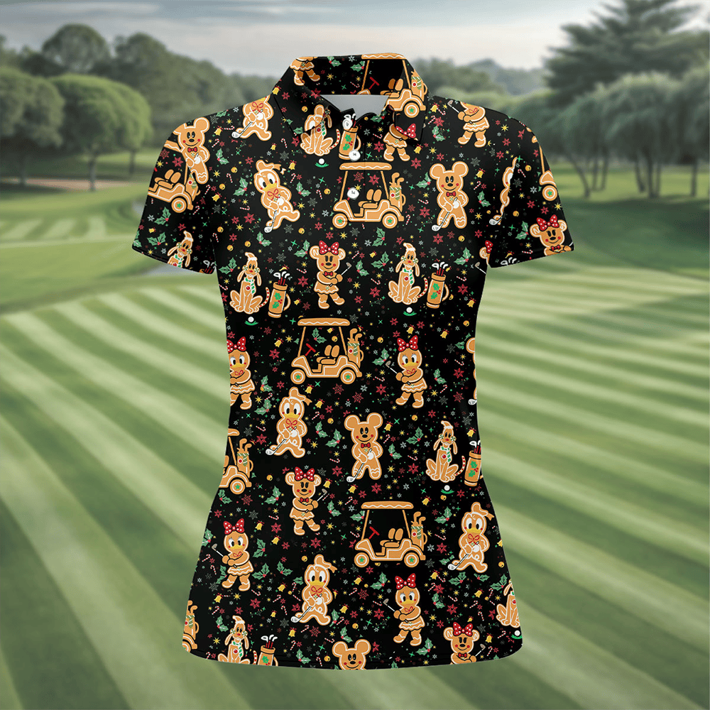 Gingerbread Golf Cart Christmas Polo Shirt Golf Fashion Unique Xmas Gifts For Wife