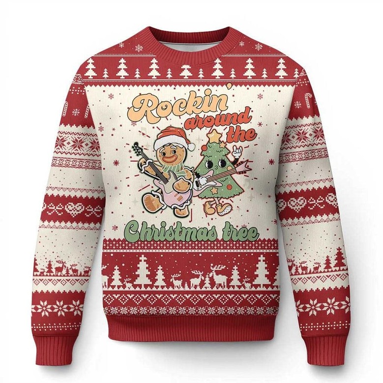 Gingerbread Groovy Ugly Holiday Sweater Rockin Around The Christmas Tree Cute Clothes Gifts