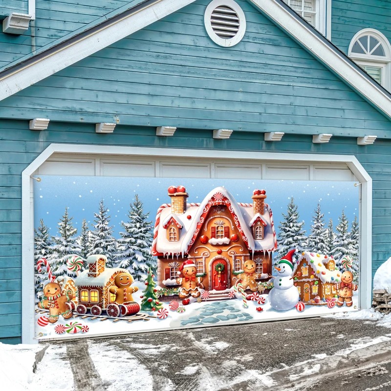 Gingerbread House Christmas Garage Door Cover Xmas Outdoor Decor Gingerbread Theme Gifts