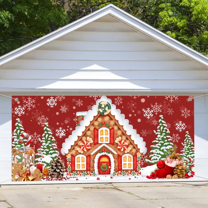 Gingerbread House Christmas Garage Door Cover Xmas Outdoor Decor Gingerbread Themed Gifts