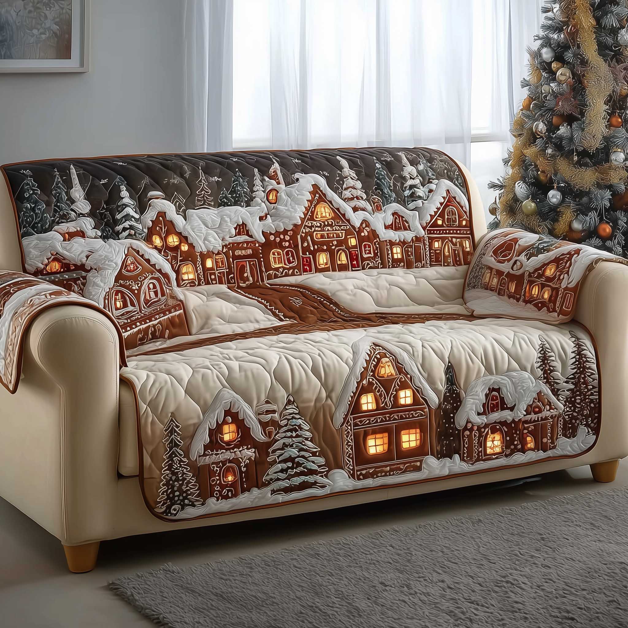 Gingerbread House Quilted Sofa Cover Holiday Cookie House Design Best Gift For Sweet Lover