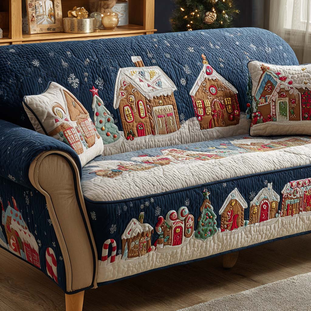 Gingerbread House Quilted Sofa Cover Holiday Couch Covers Best Friend Birthday Gifts