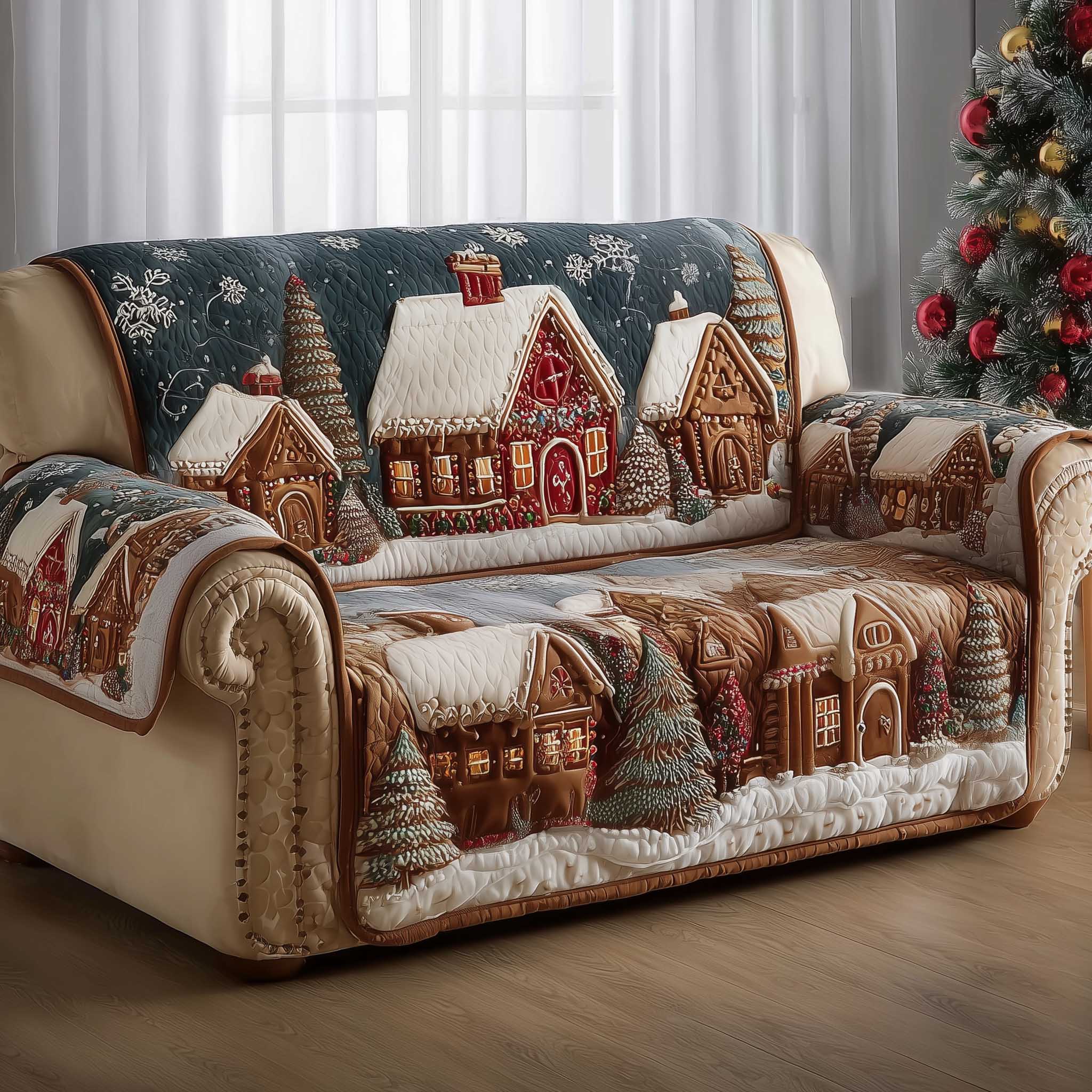 Gingerbread House Quilted Sofa Cover Sweet Candy Cane Home Best Gift For Sweet Lover