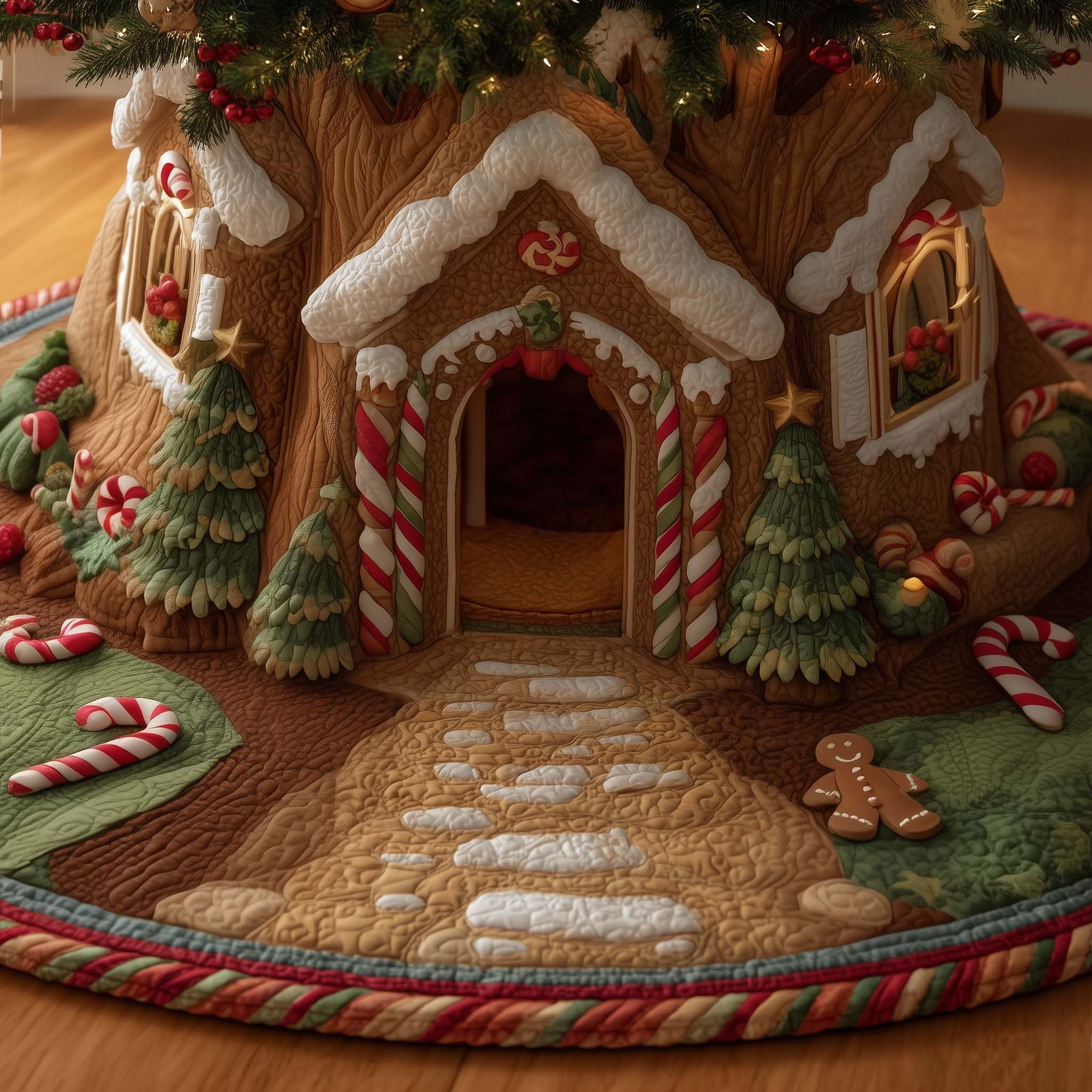 Gingerbread House Quilted Tree Skirt Cute Home Decor Winter Decor Christmas Ideas Gifts