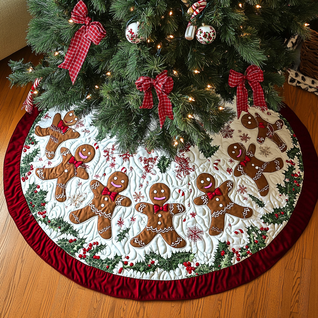 Gingerbread Joy Christmas Quilted Tree Skirt Meaningful Christmas Gift to Warm the Heart