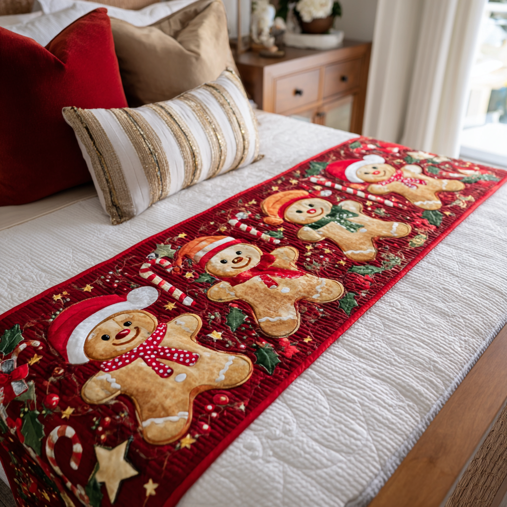 Gingerbread Joy Quilted Bed Runner Christmas Bedding Ideas Best Secret Santa Gifts