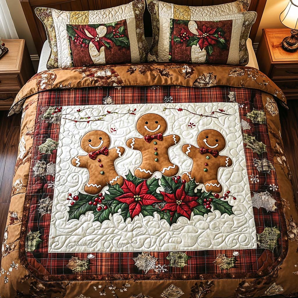 Gingerbread Joy Quilted Bedding Set Holiday Season Duvet Cover Set Best Christmas Gift Ideas 