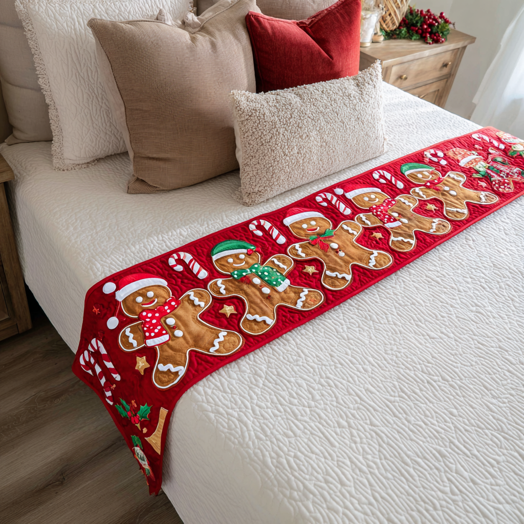 Gingerbread Magic Quilted Bed Runner Xmas Room Decorations Xmas Gifts For Family