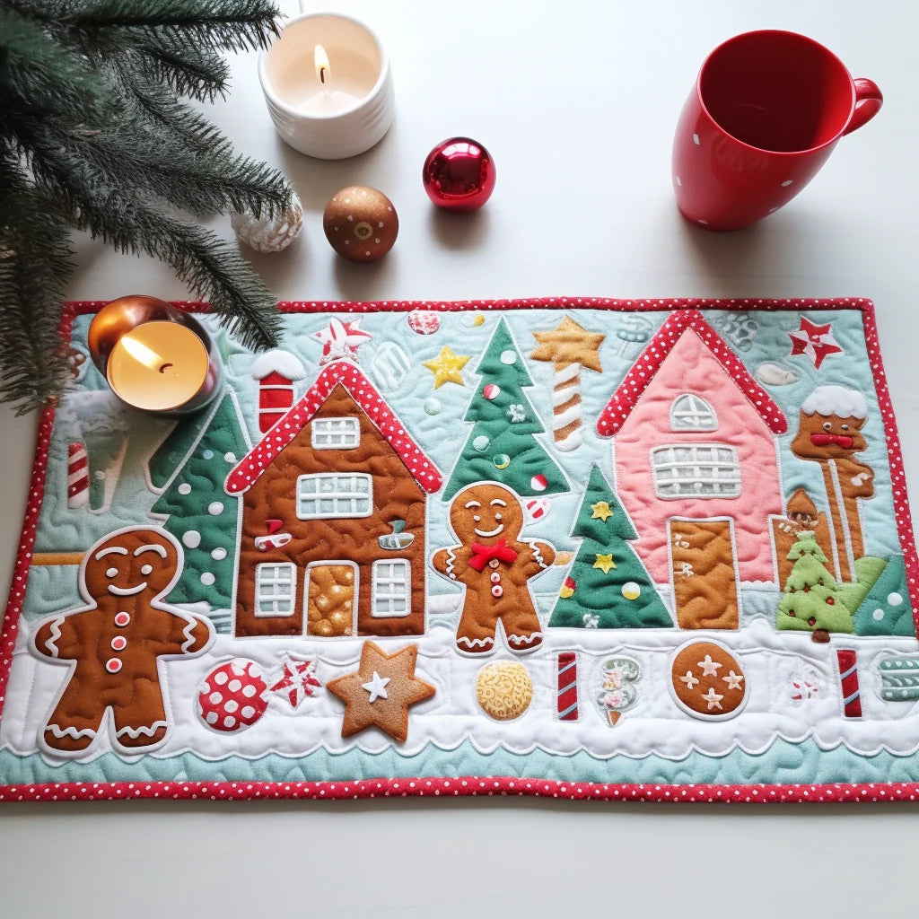 Gingerbread Man Quilted Placemat Holiday Placemats Father's Day Gifts For Grandpa