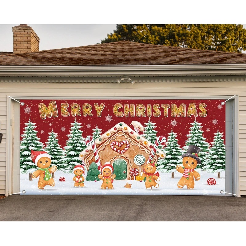Gingerbread Merry Christmas Garage Door Cover Winter Garage Banner Decor Gingerbread Gifts