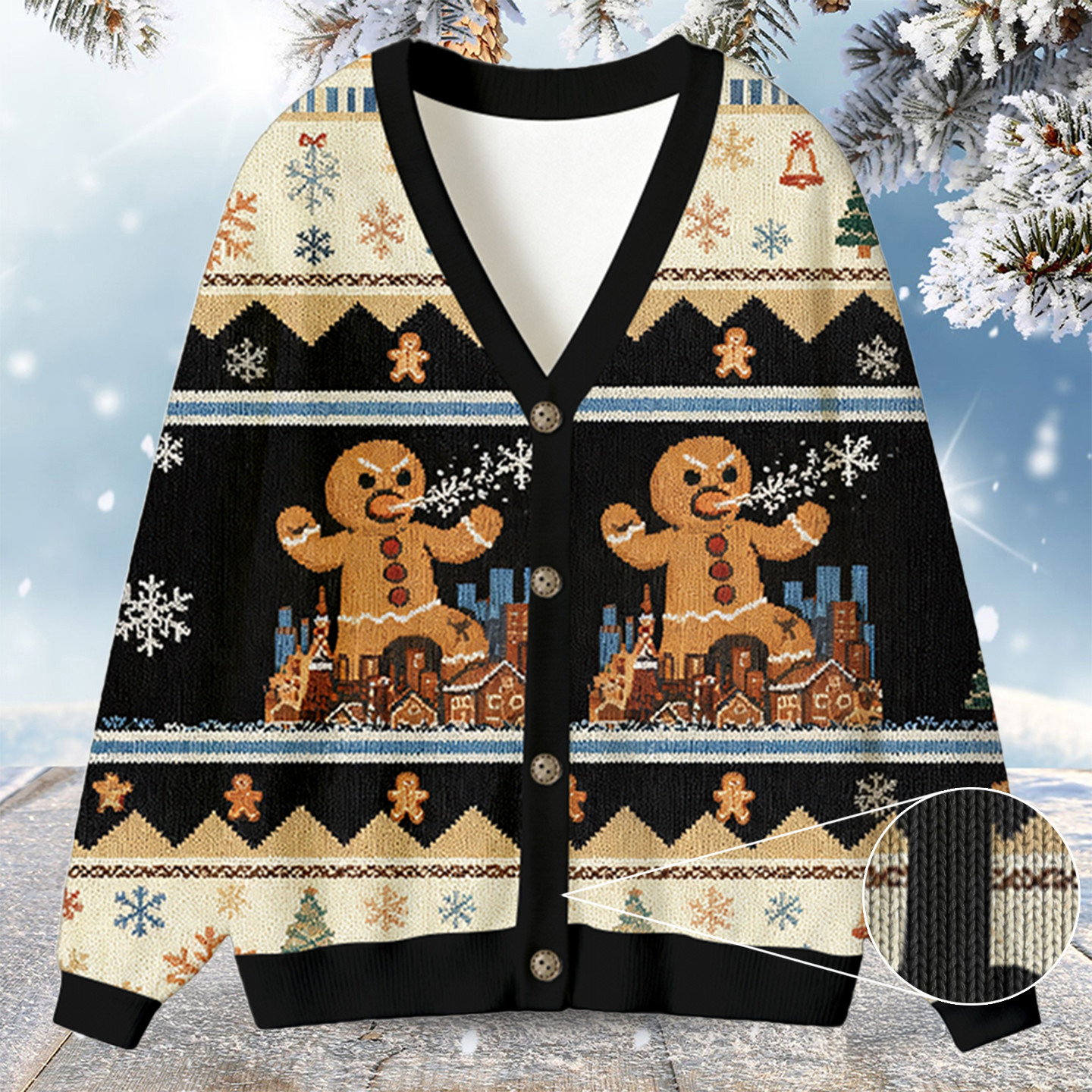 Gingerbread Monster Ugly Cardigan Sweatshirt Funny Christmas Clothes Nana Xmas Presents