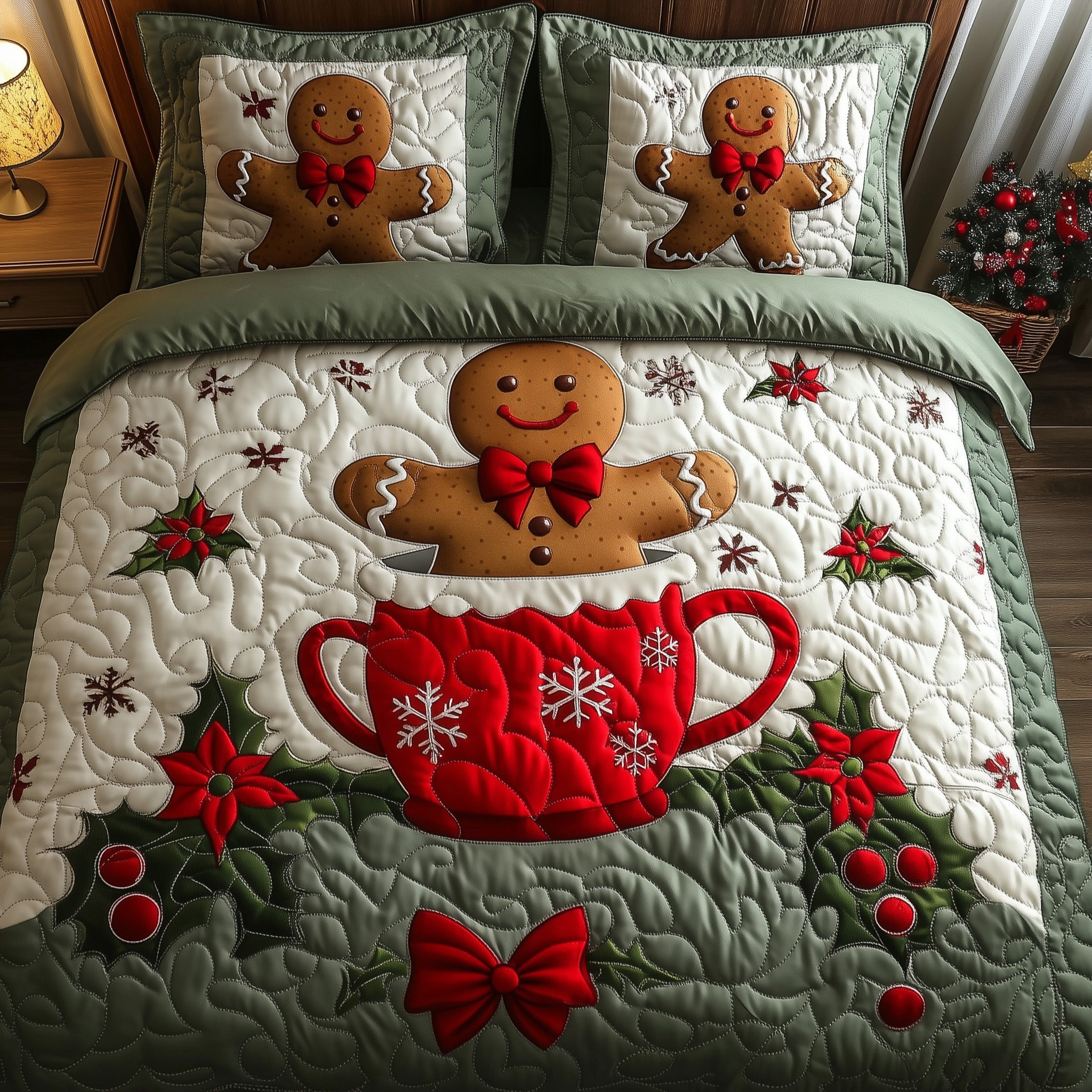 Gingerbread Quilted Bedding Set Gingerbread Man Bedding Ideal Gifts For Xmas Lovers