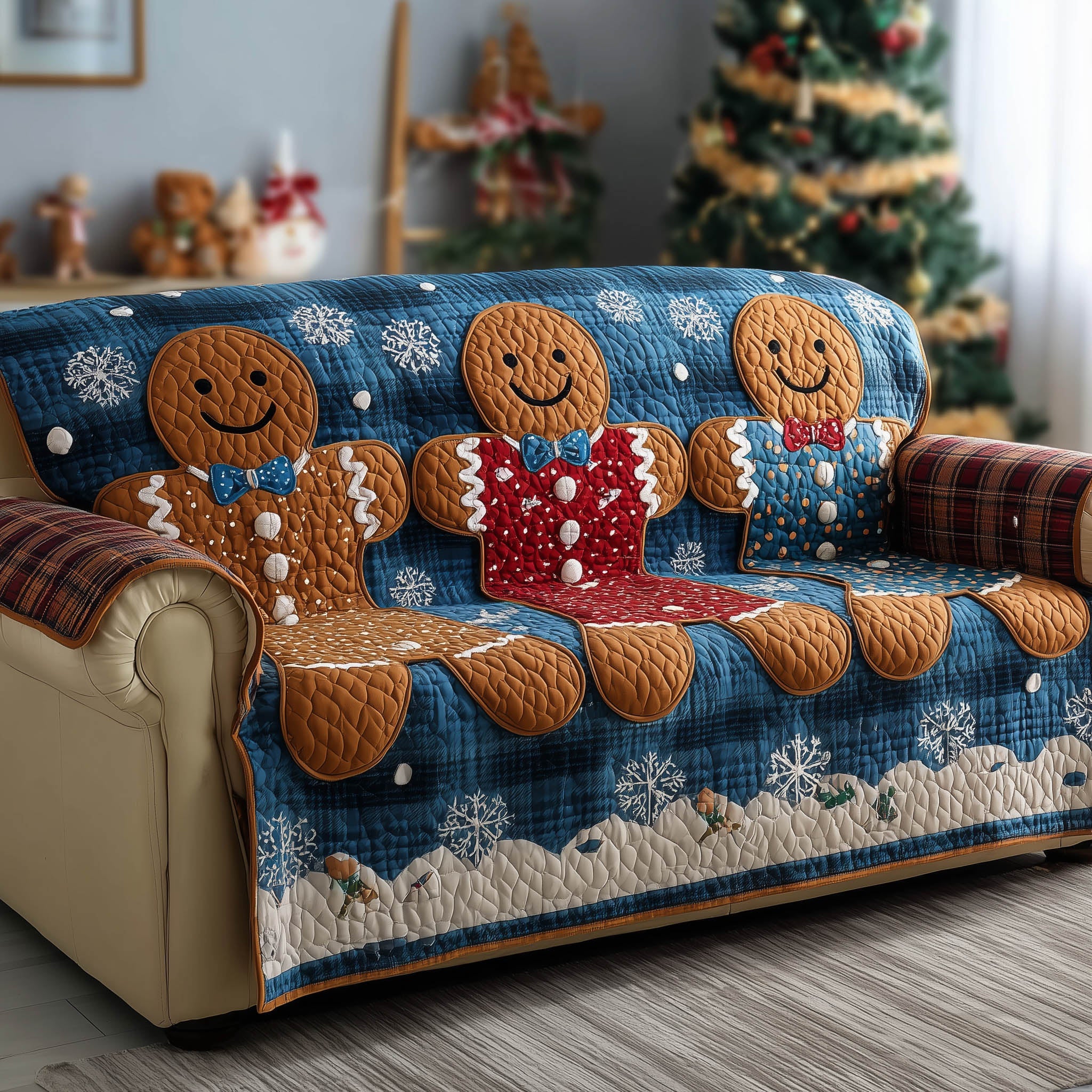Gingerbread Quilted Sofa Cover Classic Gingerbread Man Accent Best Gift For Sweet Lover