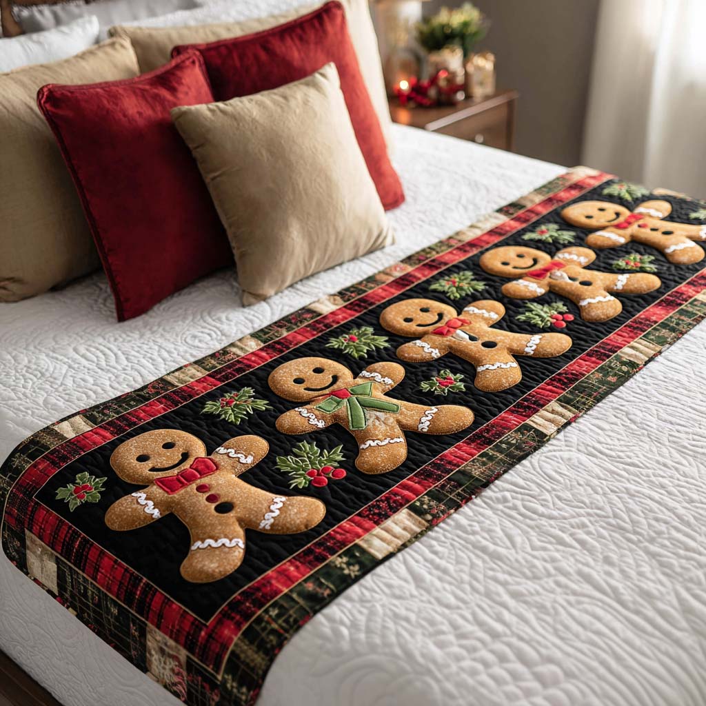 Gingerbread Row Quilted Bed Runner Christmas Bedroom Ideas Secret Santa Gifts