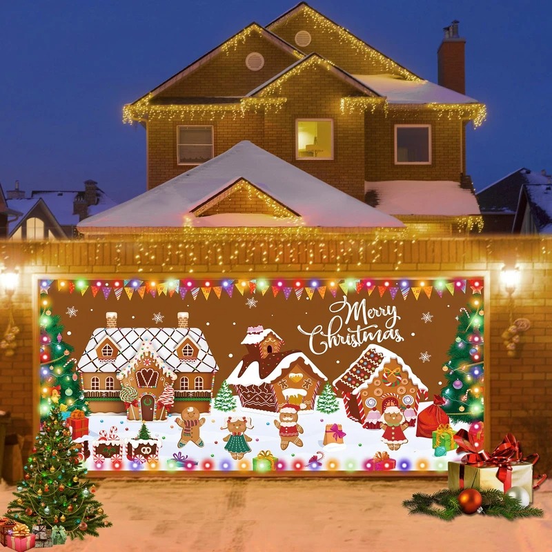 Gingerbread Town Christmas Garage Door Cover Winter Garage Decor Gingerbread Inspired Gifts