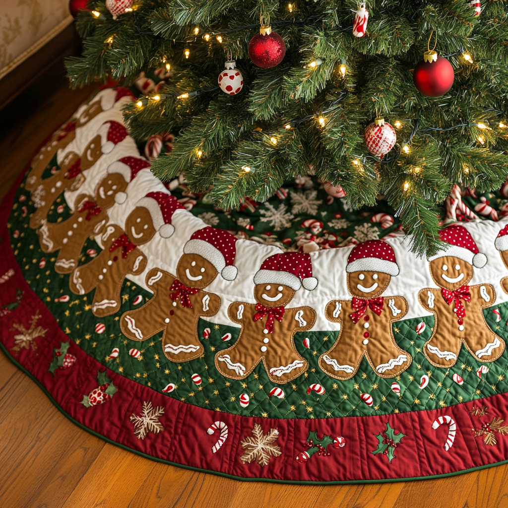 Gingerbread Whimsy Christmas Quilted Tree Skirt Thoughtful Christmas Tree Skirt Gift Idea