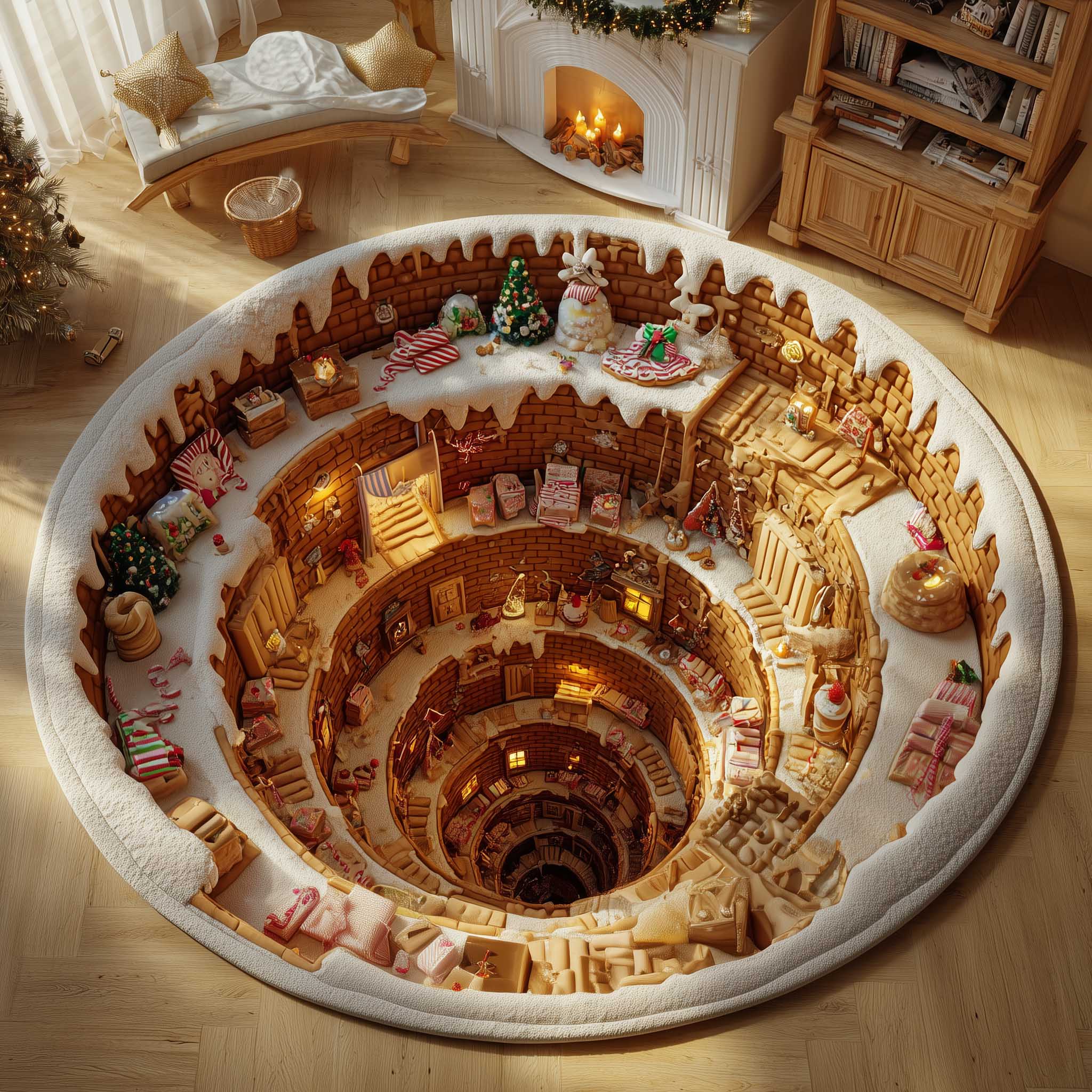 Gingerbread Workshop Quilted Round Mat Classic Quilted Round Mat for Timeless Decor