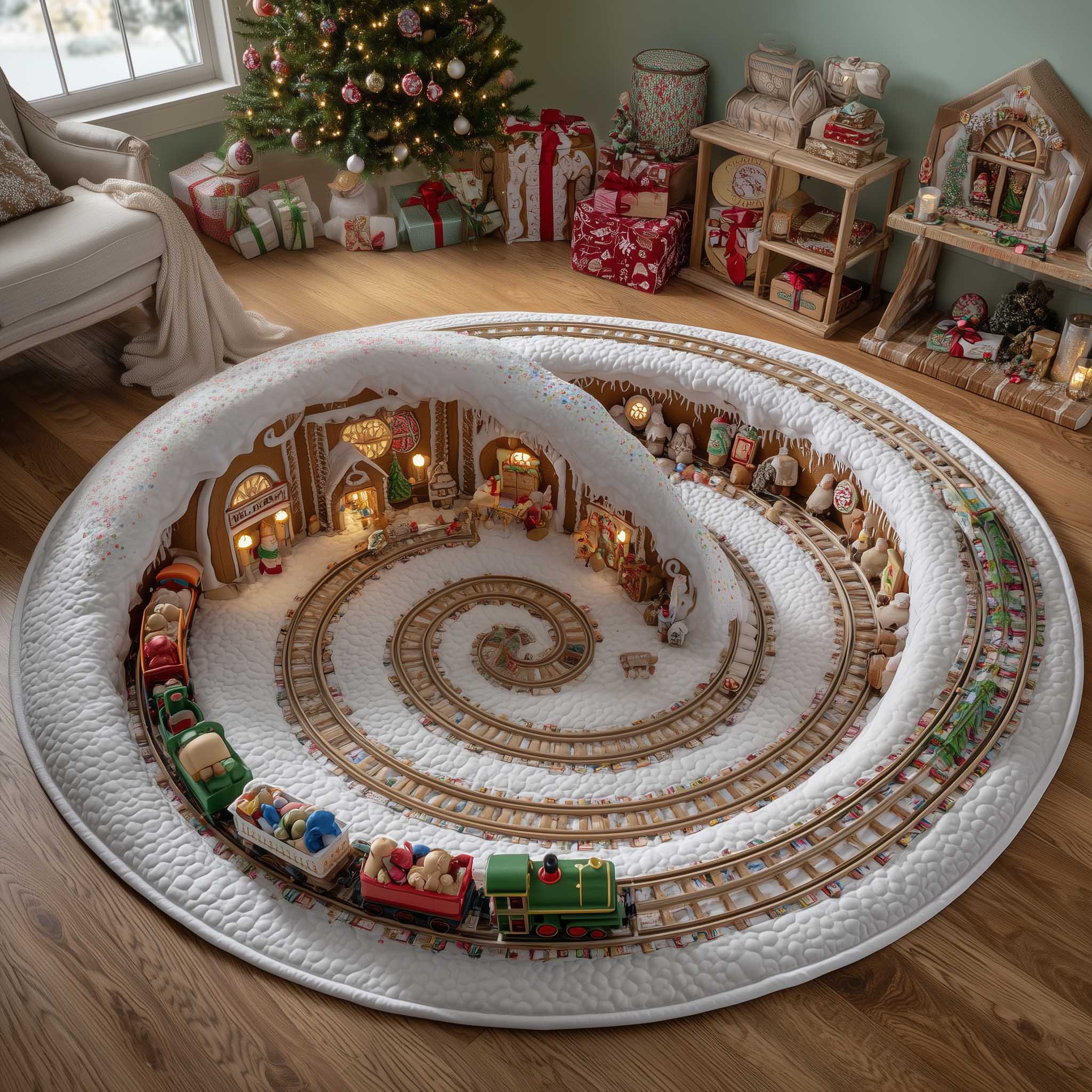 Gingerbread Workshop Quilted Round Mat Durable Quilted Round Mat for Everyday Use