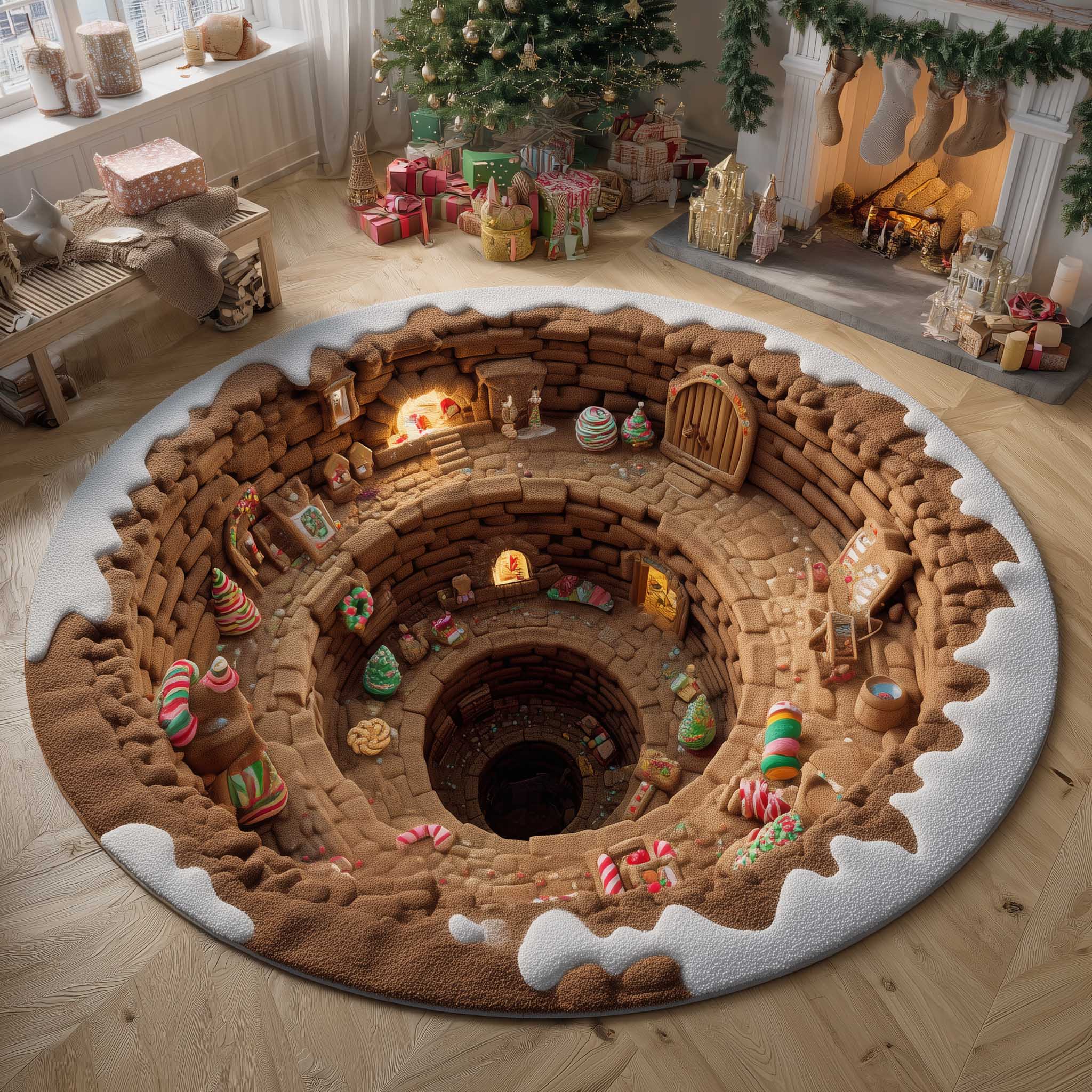 Gingerbread Workshop Quilted Round Mat Perfect Home Accessory Quilted Round Mat