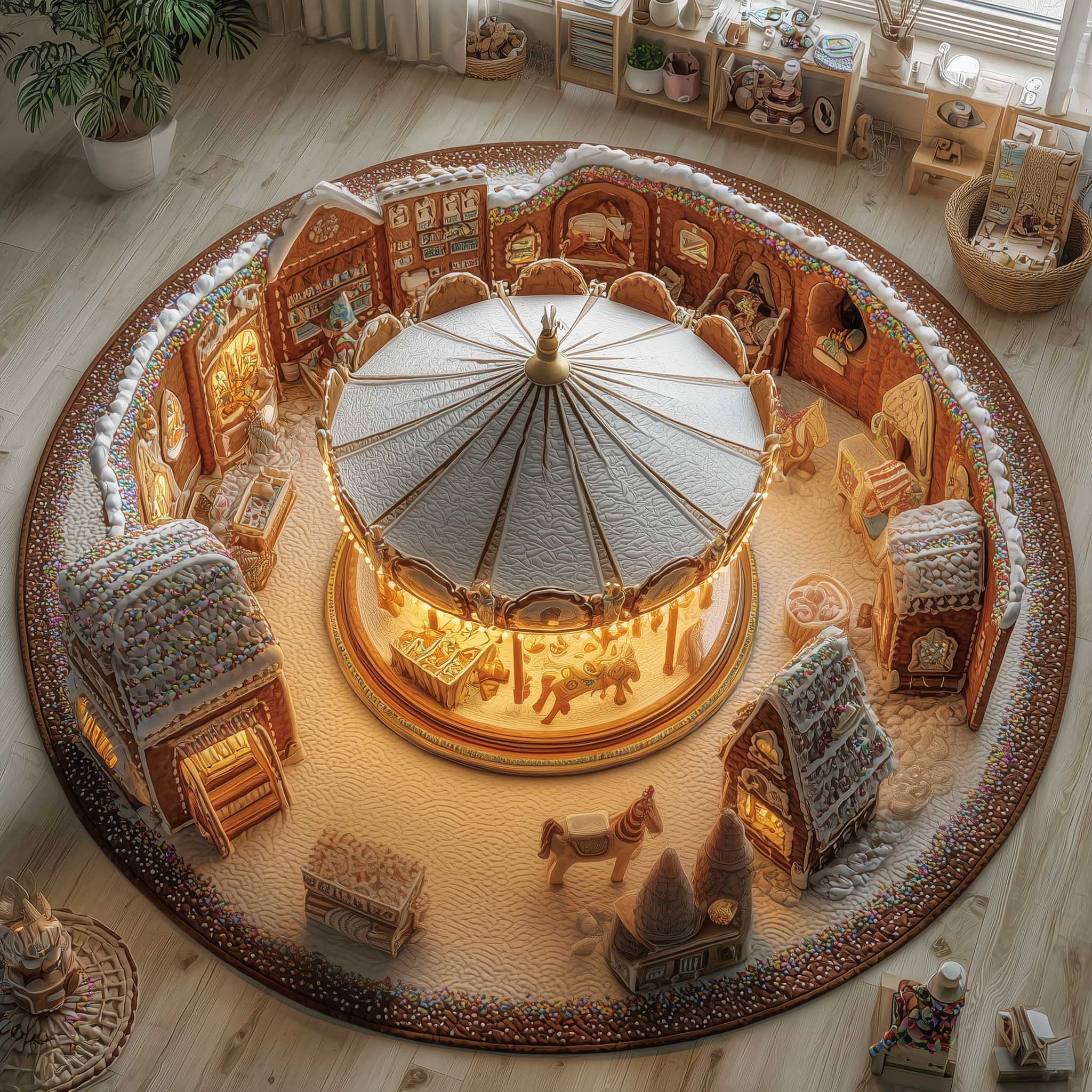 Gingerbread Workshop Quilted Round Mat Soft Cotton Quilted Round Mat for Daily Comfort