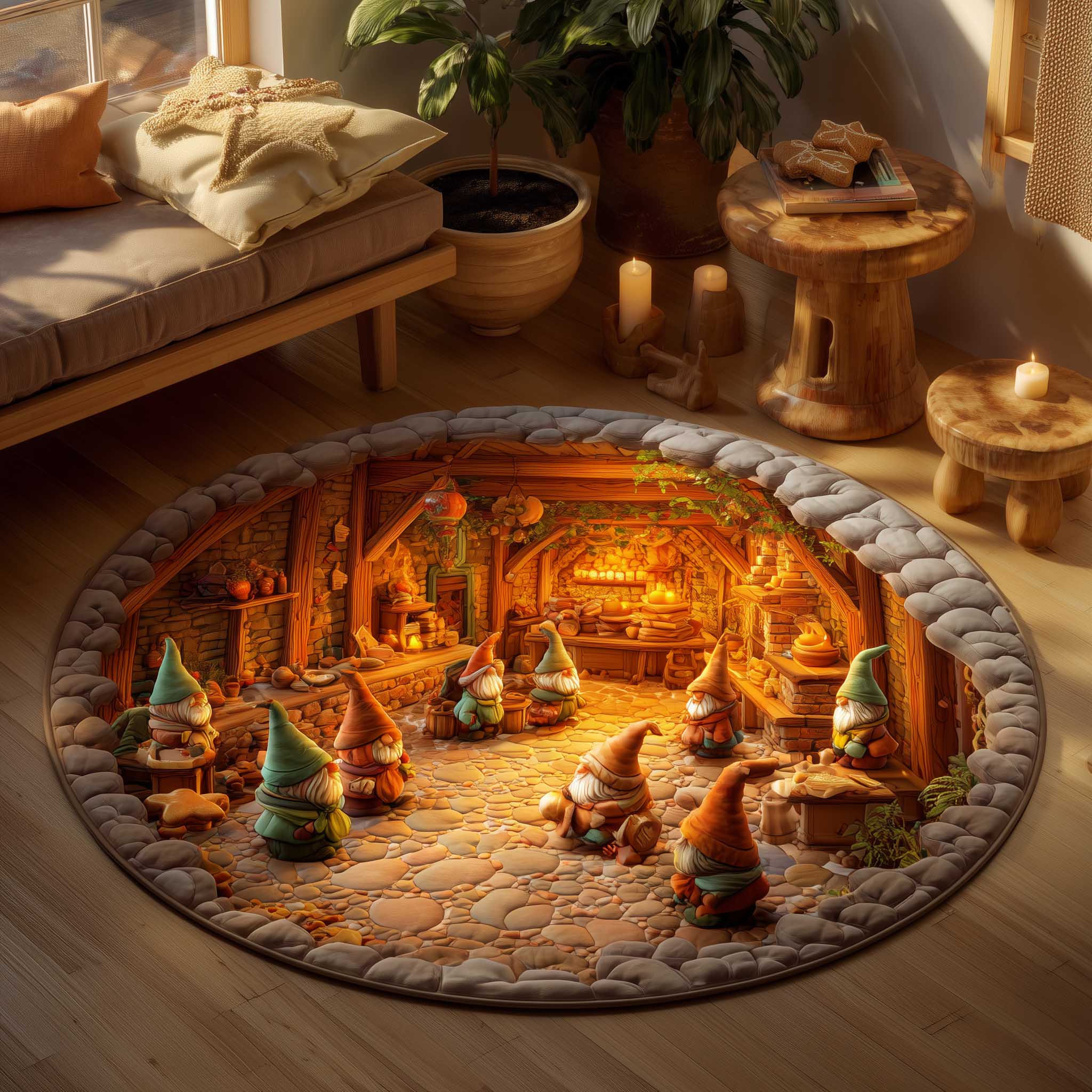 Gingerbread Workshop Quilted Round Mat Unique Quilted Round Mat for Modern Interiors