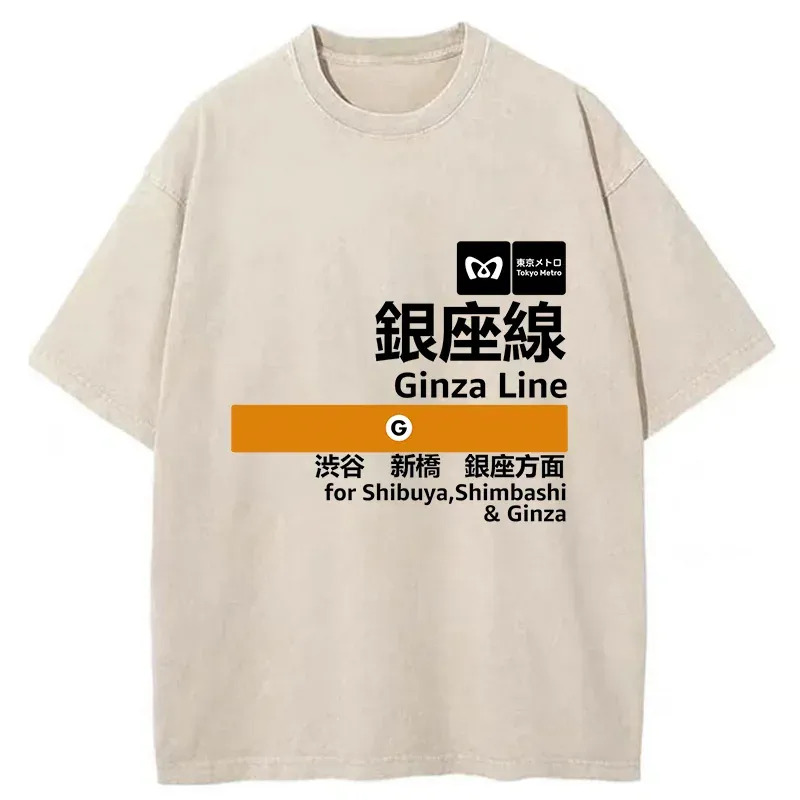 Ginza Line Japan Washed T-Shirt Cool Graphic Tee For Men Women Gifts For Her