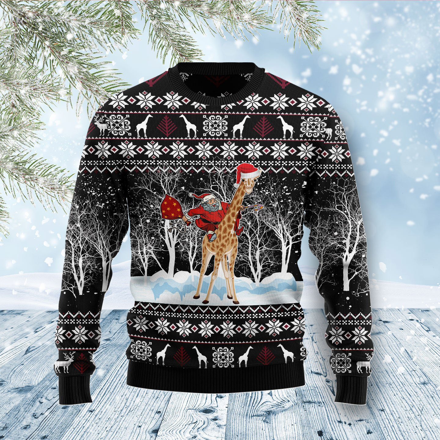 Giraffe And Santa Ugly Christmas Sweater Funny Xmas Clothing Unusual Giraffe Gifts