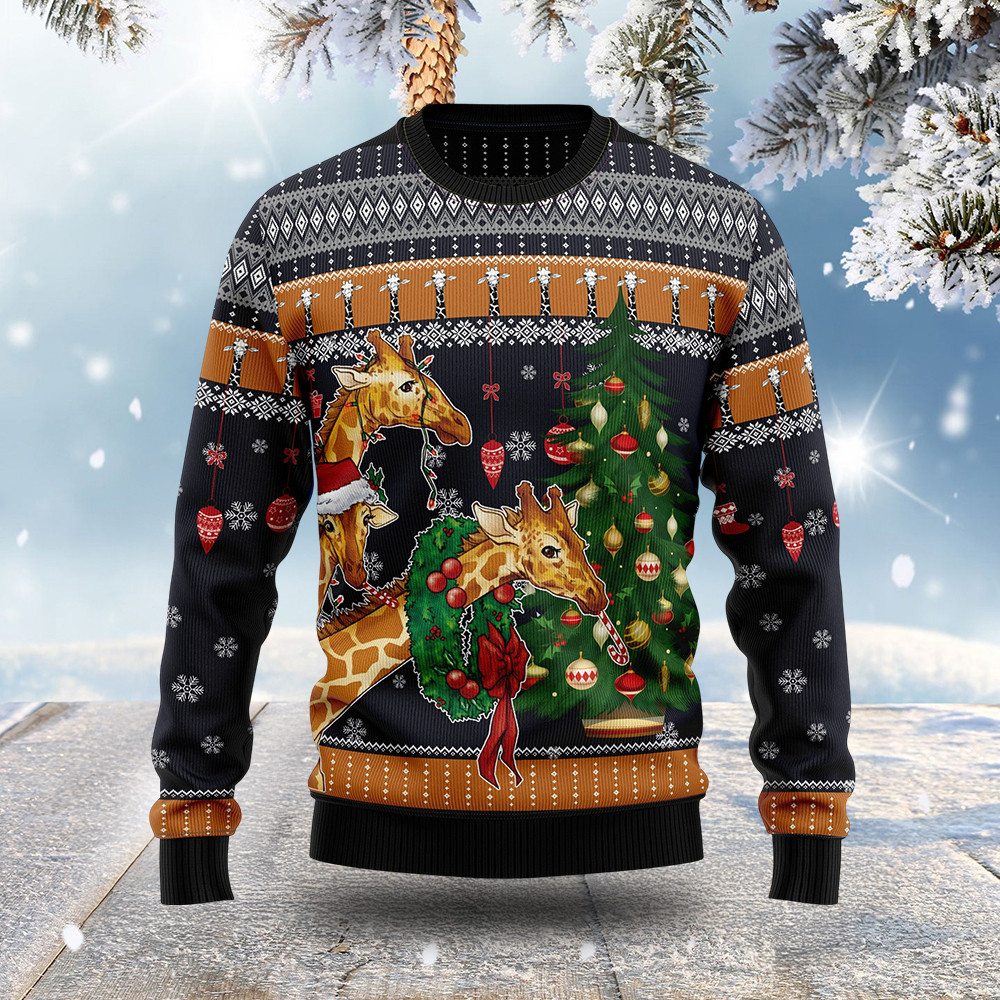 Giraffe And Wreath Ugly Christmas Sweater Animal Clothing Christmas Gifts For Him